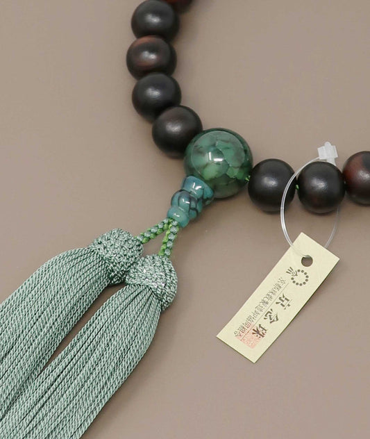 Striped Ebony Juzu Bead Bracelet – Green Dragon Vein Agate Accents - Kyoto Kanbe Juzu