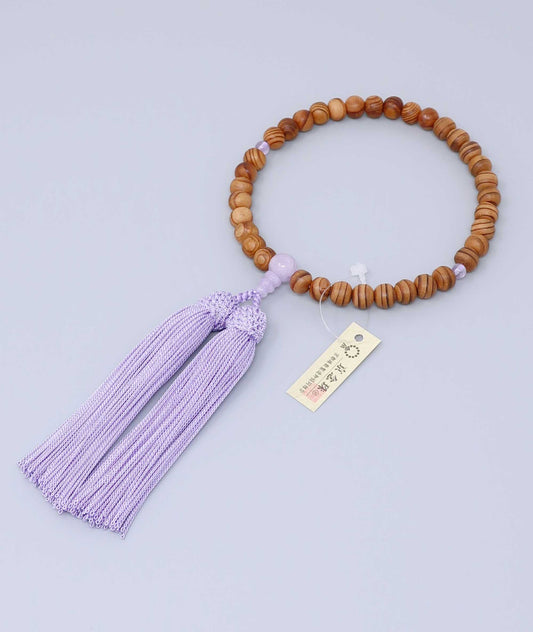 Yakusugi Wood Juzu Bead Bracelet - Amethyst Accents & Premium Silk Tassel - Kyoto Kanbe Juzu