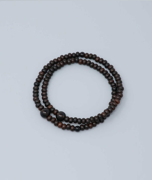 Striped Ebony 108 Bead Bracelet with Smoky Quartz Accent - Kyoto Kanbe Juzu