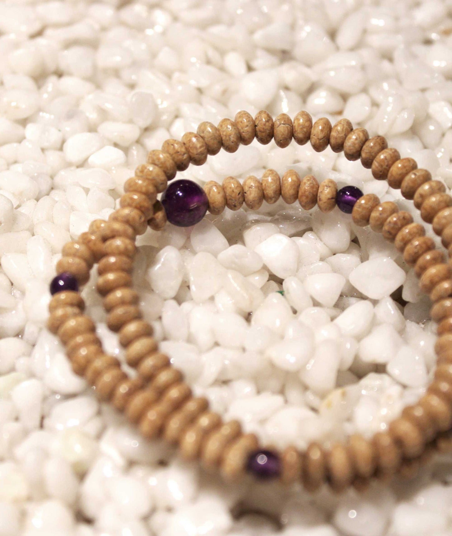 108 Bead Bodhi Seed Prayer Bead Bracelet with Amethyst - Kyoto Kanbe Juzu