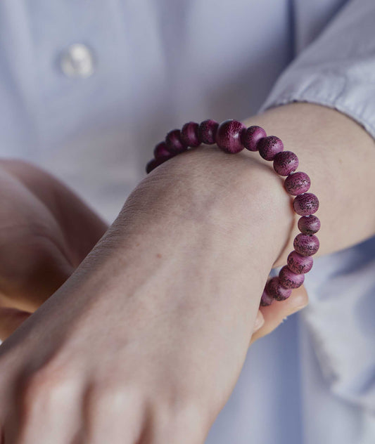Purpleheart Wood Juzu Bead Bracelet Engraved Heart Sutra - Kyoto Kanbe Juzu