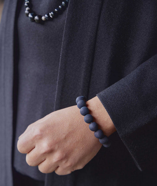 Men's Indigo Pearl Juzu Bead Bracelet Mountain Cherry Blossom Indigo Dye - Kyoto Kanbe Juzu