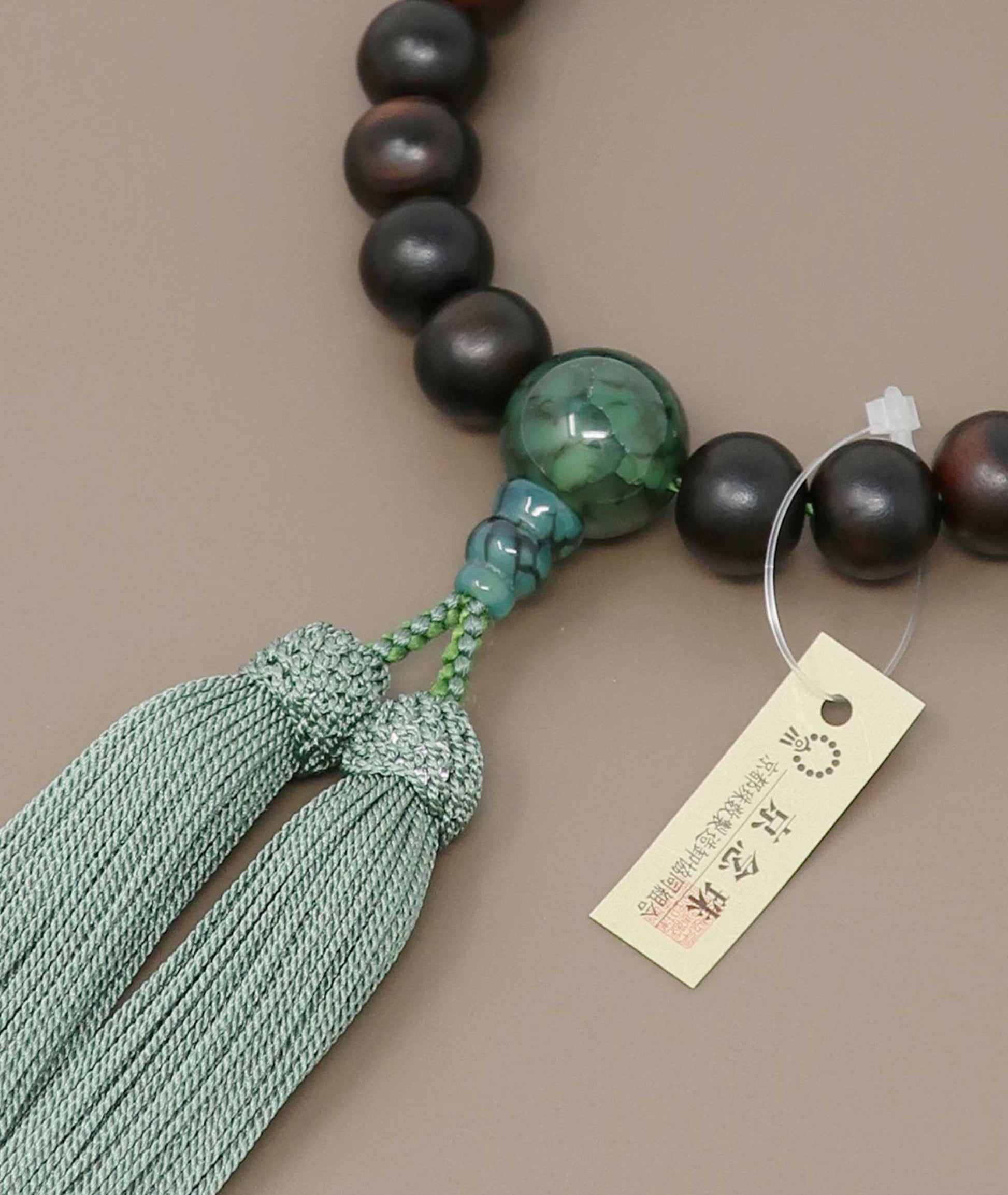 Striped Ebony Juzu Bead Bracelet – Green Dragon Vein Agate Accents - Kyoto Kanbe Juzu
