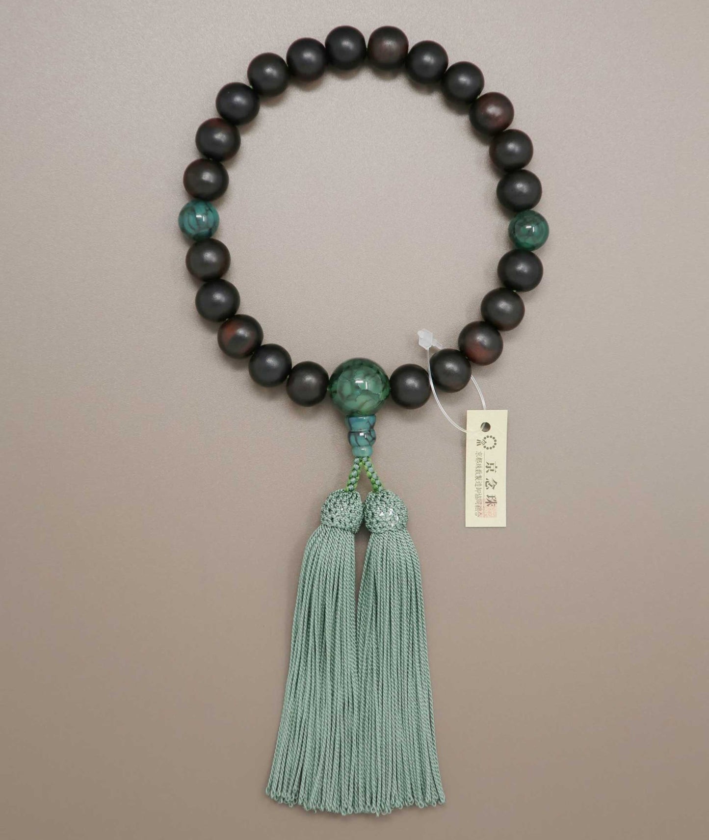 Striped Ebony Juzu Bead Bracelet – Green Dragon Vein Agate Accents - Kyoto Kanbe Juzu
