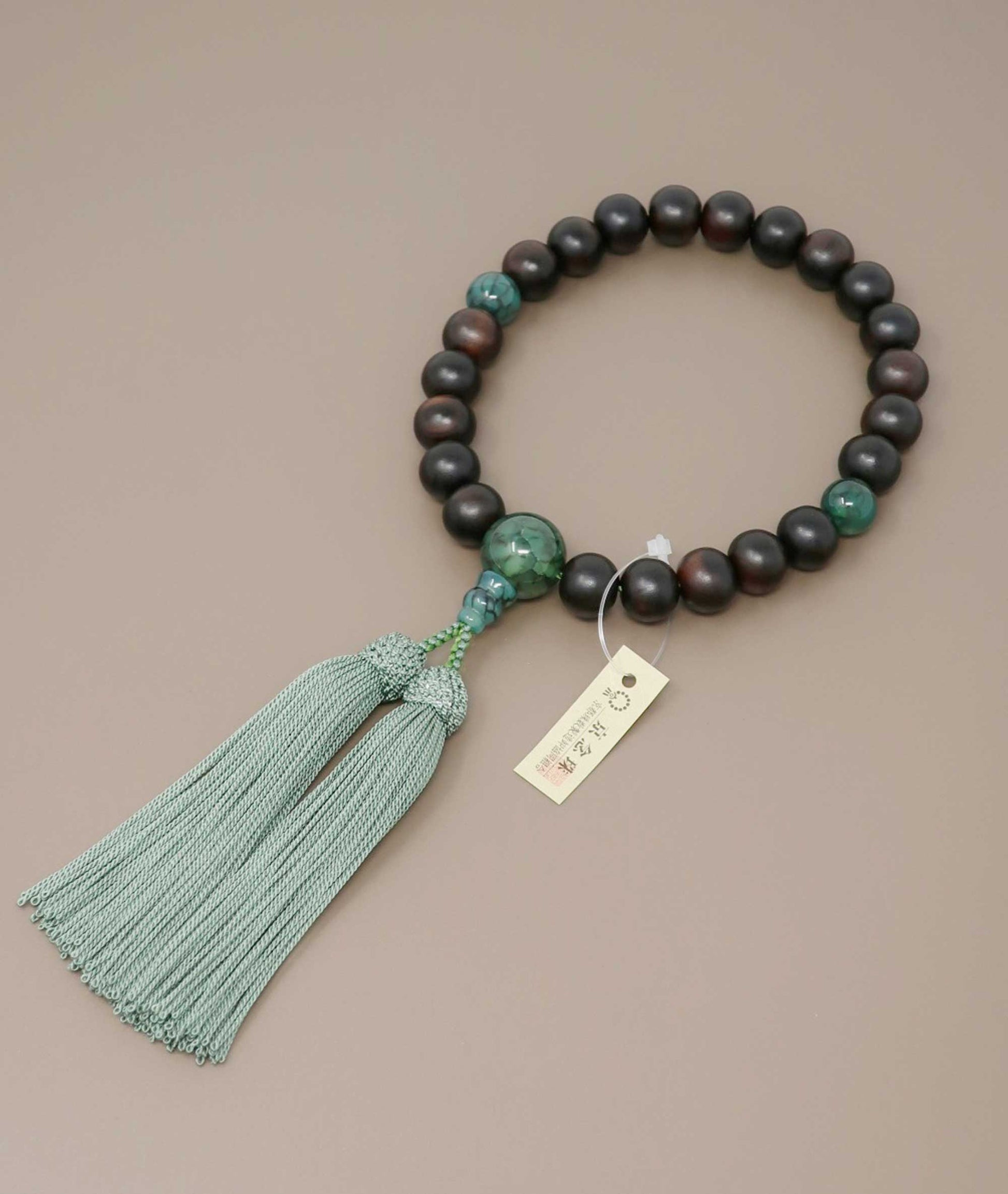 Striped Ebony Juzu Bead Bracelet – Green Dragon Vein Agate Accents - Kyoto Kanbe Juzu