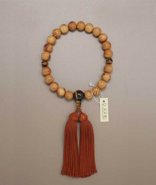 Yakusugi Juzu Bead Bracelet –  Tiger’s Eye Accents & Premium Silk Tassel - Kyoto Kanbe Juzu