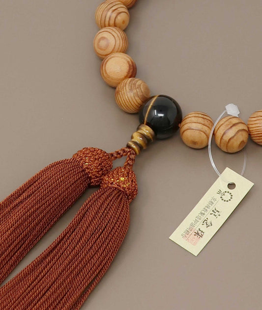 Yakusugi Juzu Bead Bracelet –  Tiger’s Eye Accents & Premium Silk Tassel - Kyoto Kanbe Juzu