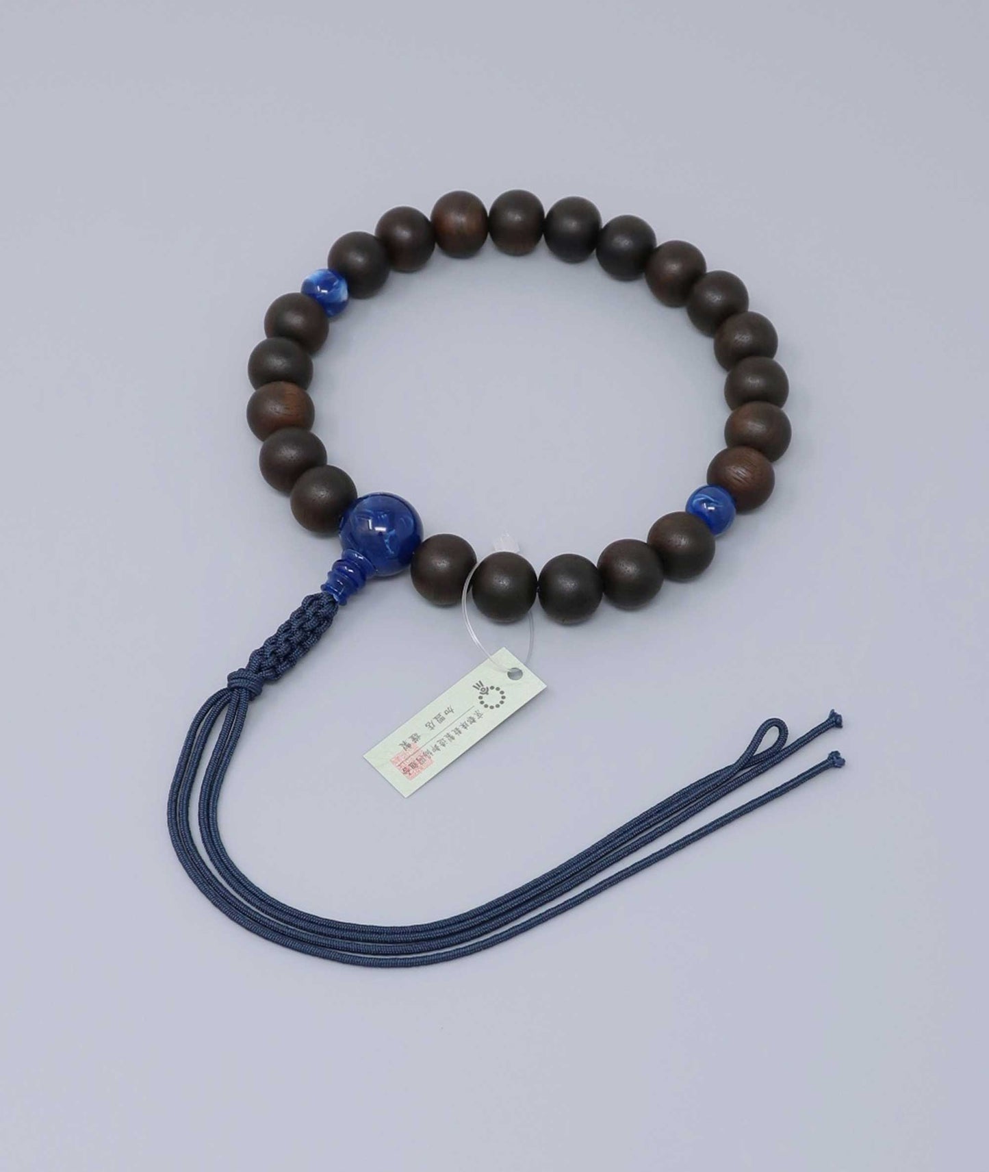 Striped Ebony Juzu Bead Bracelet - Lapis-Inspired Blue Accents - Kyoto Kanbe Juzu