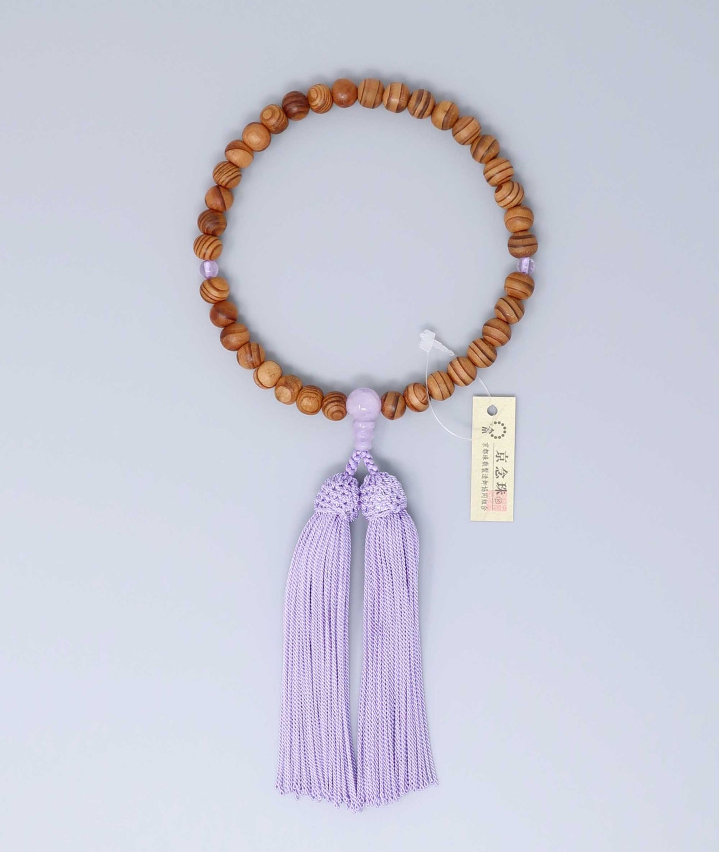 Yakusugi Wood Juzu Bead Bracelet - Amethyst Accents & Premium Silk Tassel - Kyoto Kanbe Juzu