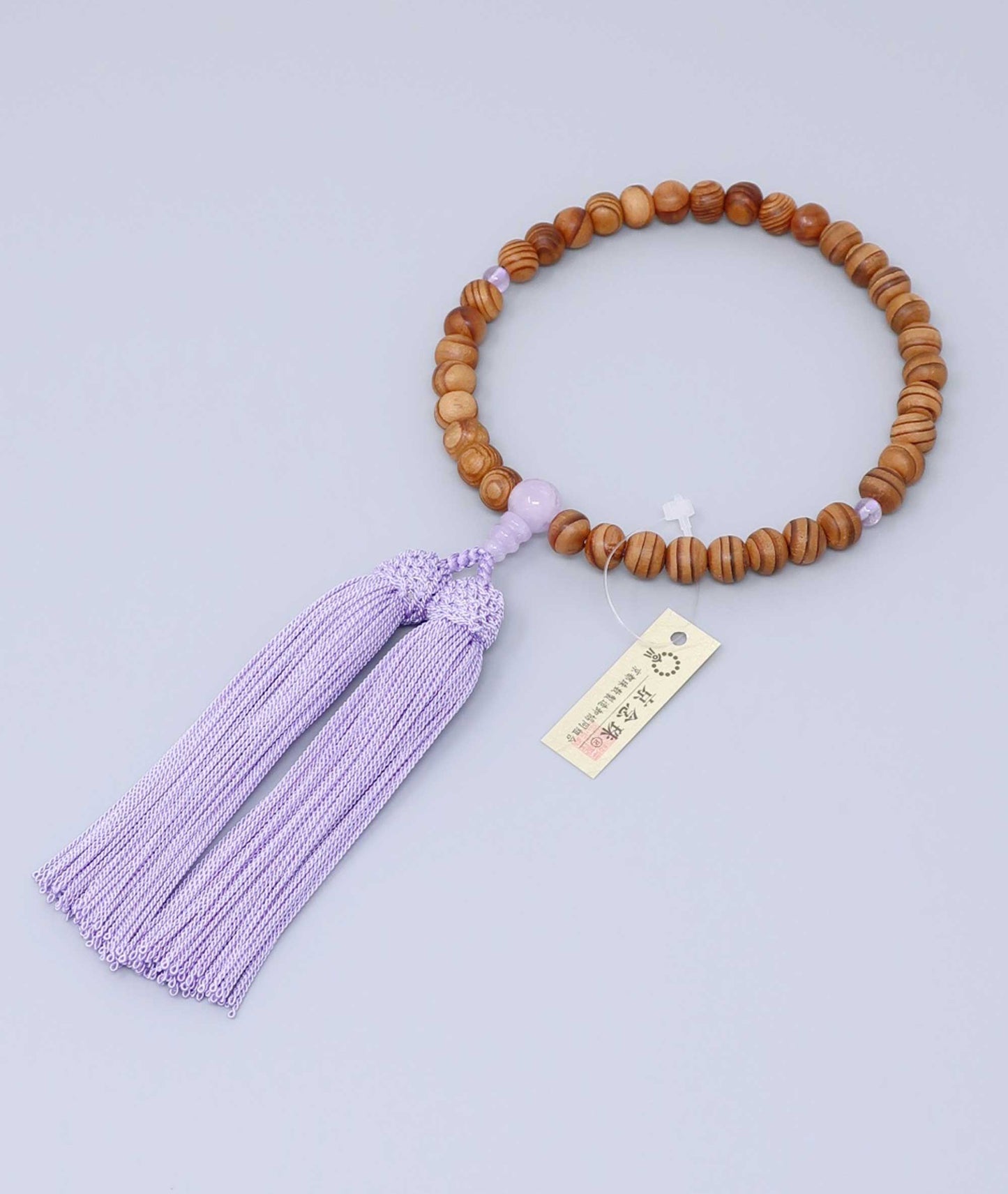 Yakusugi Wood Juzu Bead Bracelet - Amethyst Accents & Premium Silk Tassel - Kyoto Kanbe Juzu