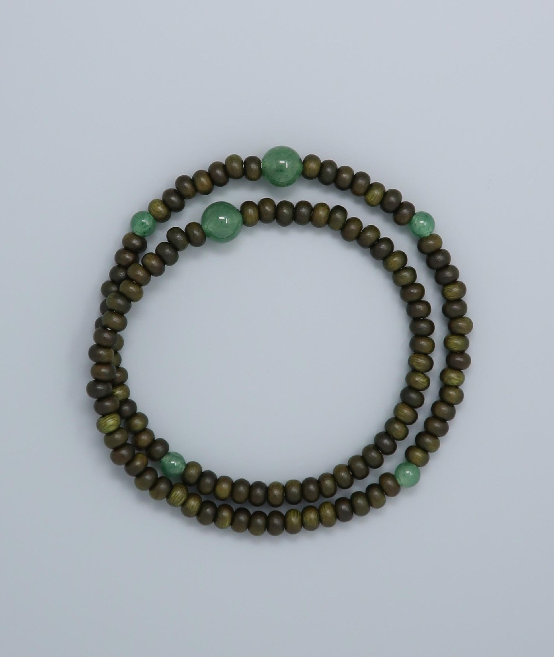 Unisex Green Sandalwood Life Tree 108-bead bracelet with jade accents, handcrafted protective amulet symbolizing success and calm. Handcrafted in Japan Kanbe Juzu, ideal for amulet, yoga, meditation, prayer, or gifting.