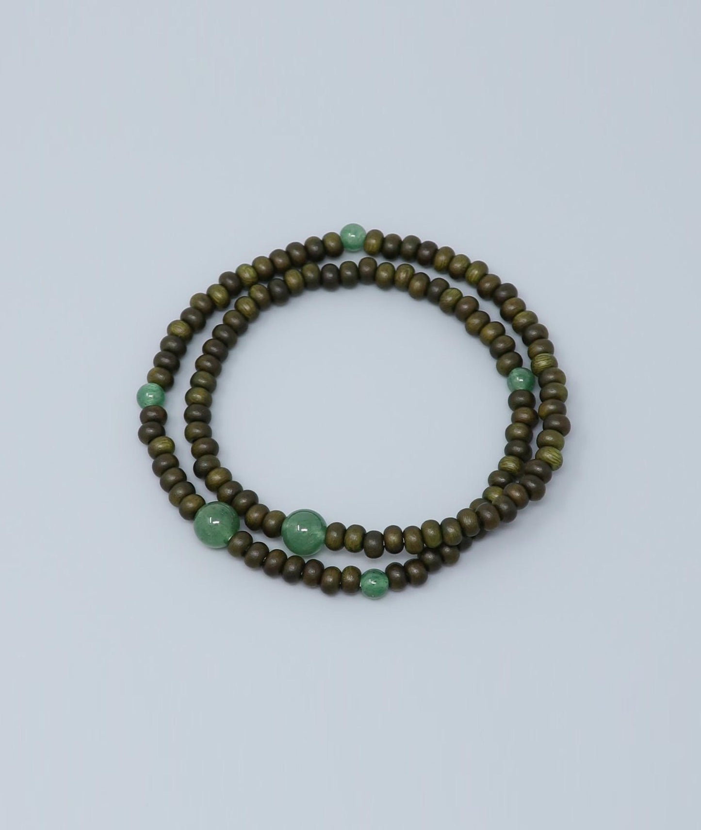 Unisex Green Sandalwood Life Tree 108-bead bracelet with jade accents, handcrafted protective amulet symbolizing success and calm. Handcrafted in Japan Kanbe Juzu, ideal for amulet, yoga, meditation, prayer, or gifting.