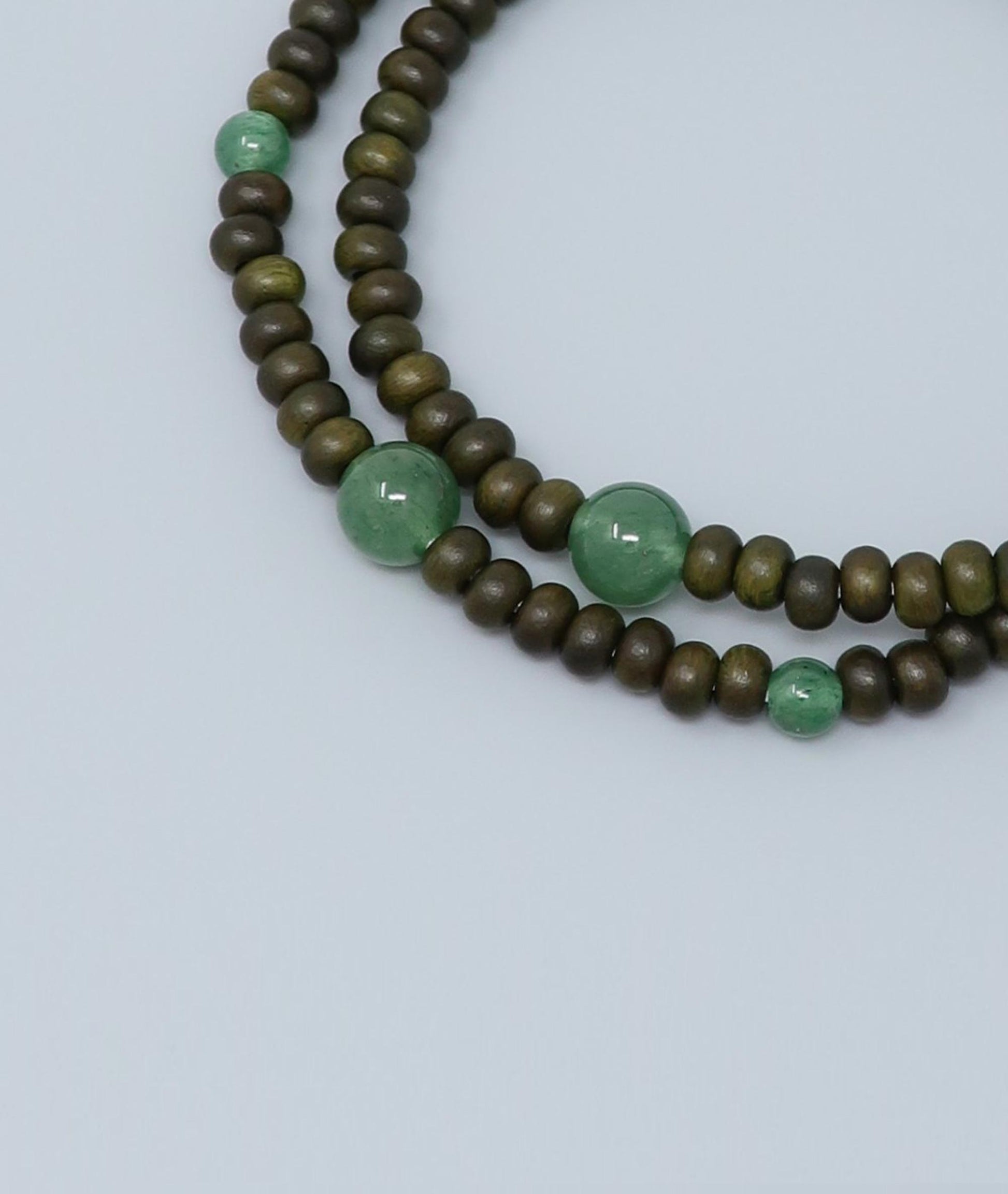 Unisex Green Sandalwood Life Tree 108-bead bracelet with jade accents, handcrafted protective amulet symbolizing success and calm. Handcrafted in Japan Kanbe Juzu, ideal for amulet, yoga, meditation, prayer, or gifting.