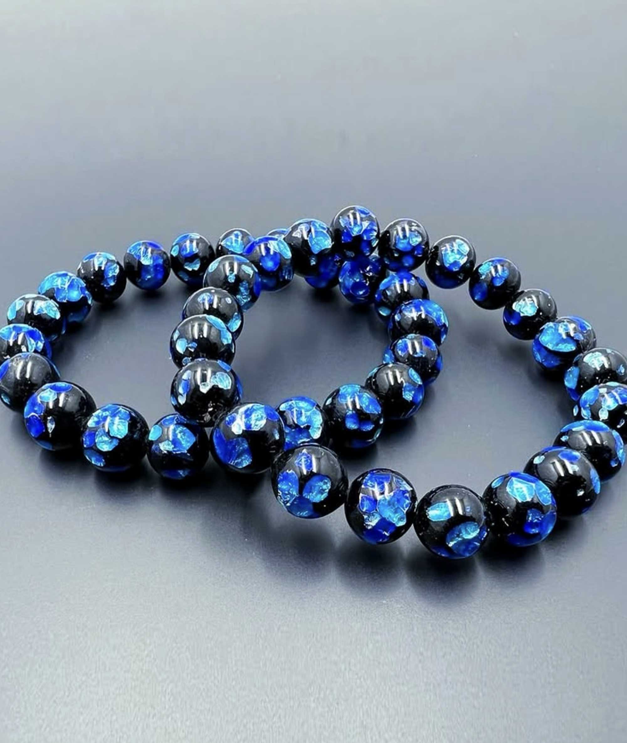 Okinawa Blue Firefly Artisan Glass Juzu Bead Bracelet – Kyoto
