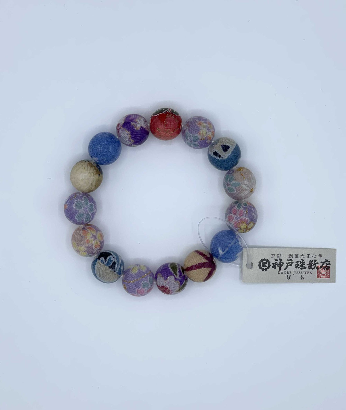 Chirimen Prayer Bead Bracelet - Japanese Kimono Textile - Kyoto Kanbe Juzu