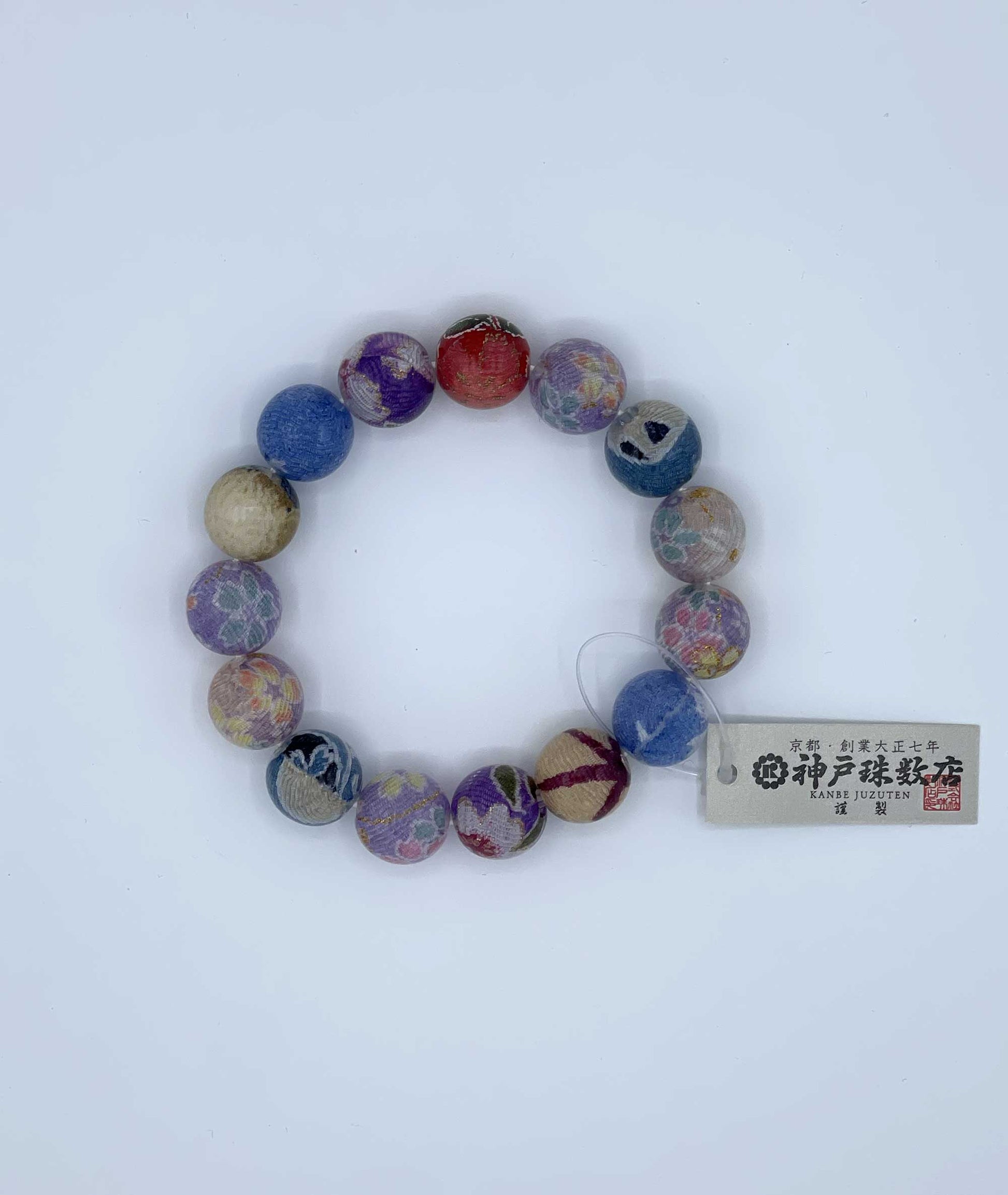 Chirimen Prayer Bead Bracelet - Japanese Kimono Textile - Kyoto Kanbe Juzu