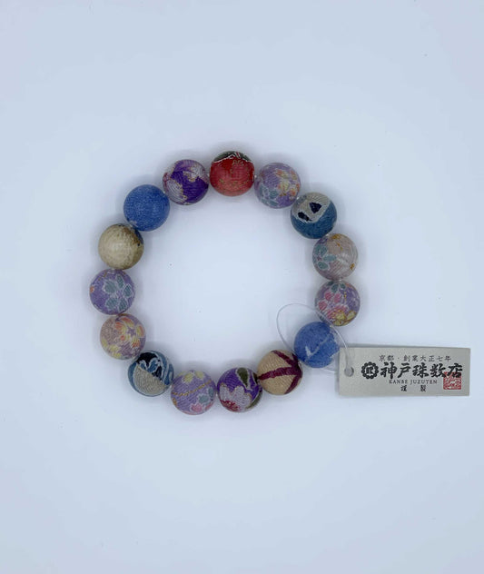 Chirimen Prayer Bead Bracelet - Japanese Kimono Textile - Kyoto Kanbe Juzu