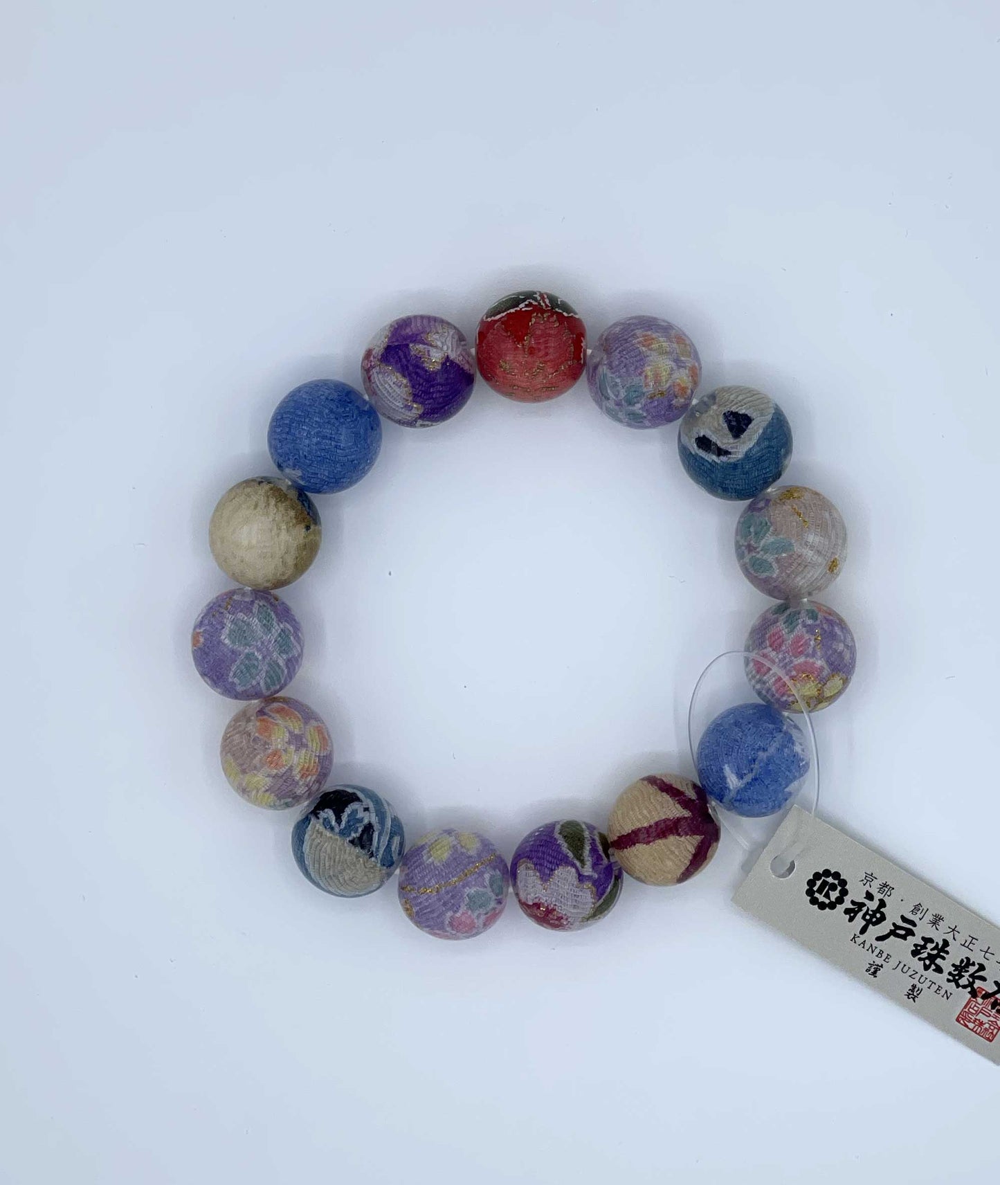 Chirimen Prayer Bead Bracelet - Japanese Kimono Textile - Kyoto Kanbe Juzu