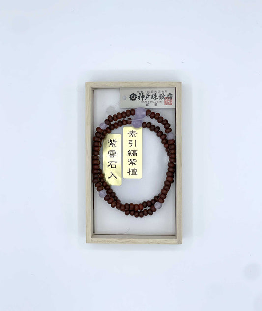 108 Striped Rosewood Bead Bracelet with Purple Agate - Kyoto Kanbe Juzu