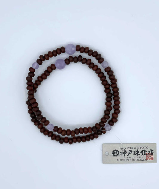 108 Striped Rosewood Bead Bracelet with Purple Agate - Kyoto Kanbe Juzu