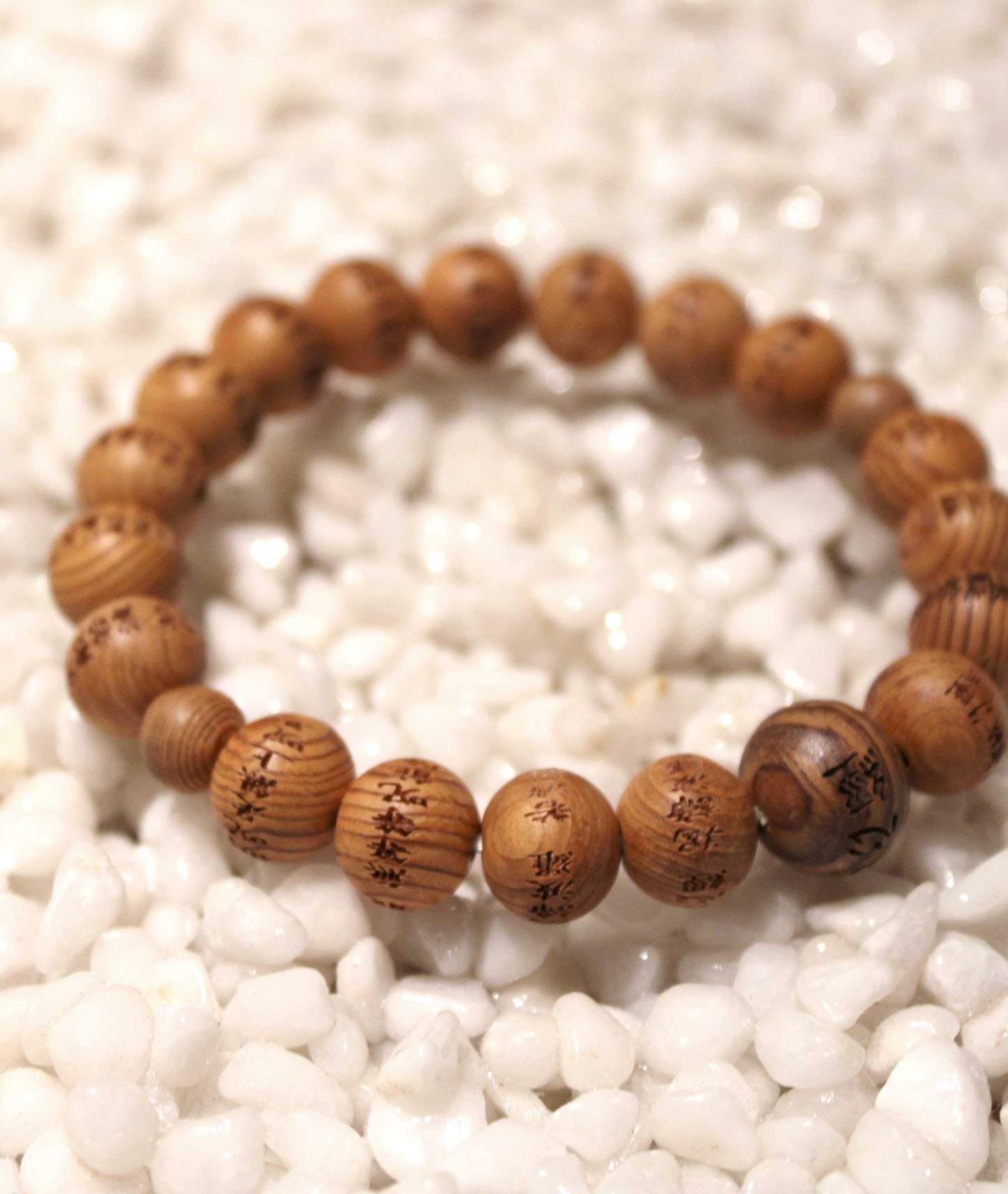 Yakusugi Wood Prayer Bead Bracelet Engraved Heart Sutra - Kyoto Kanbe Juzu