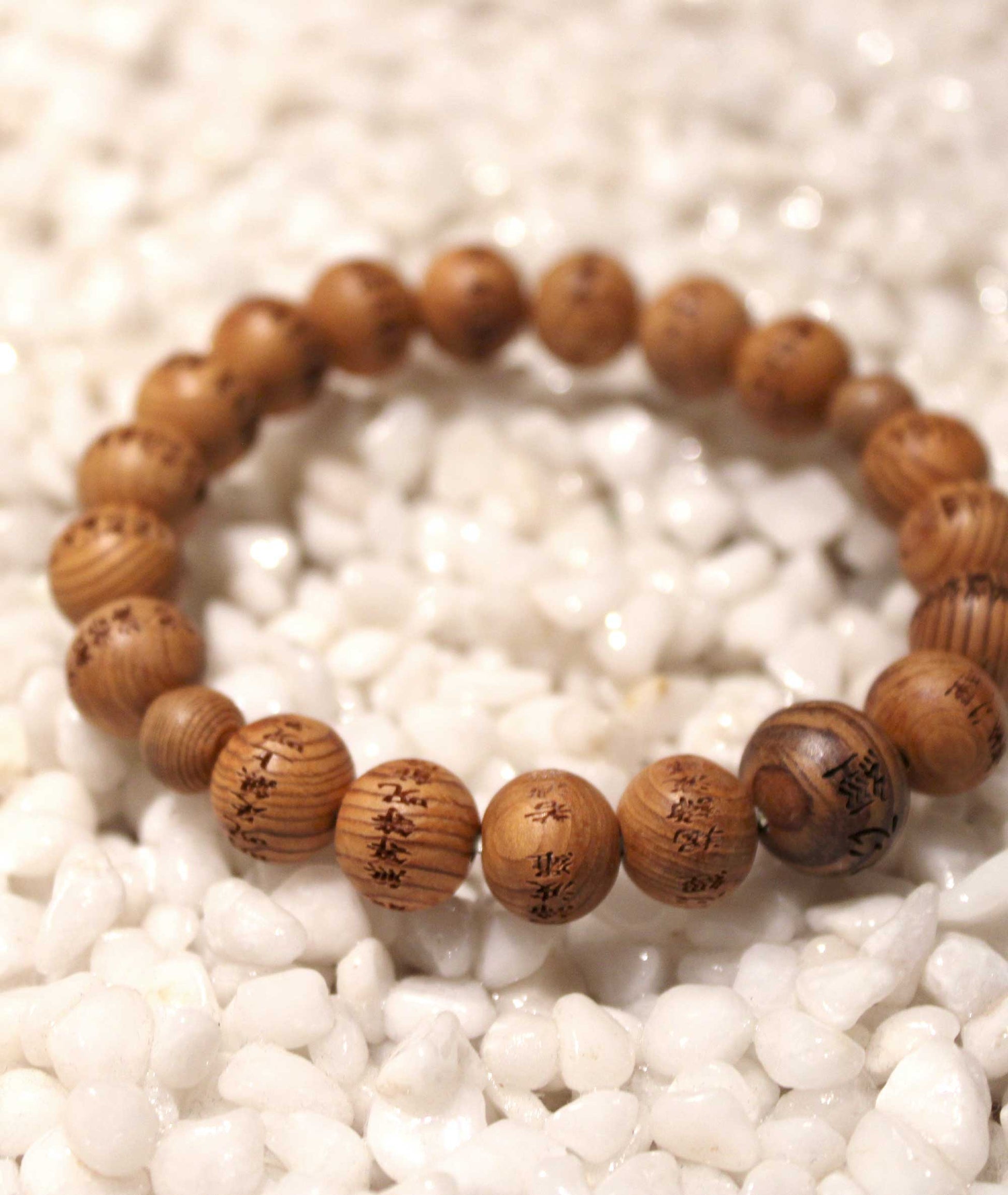 Yakusugi Wood Prayer Bead Bracelet Engraved Heart Sutra - Kyoto Kanbe Juzu