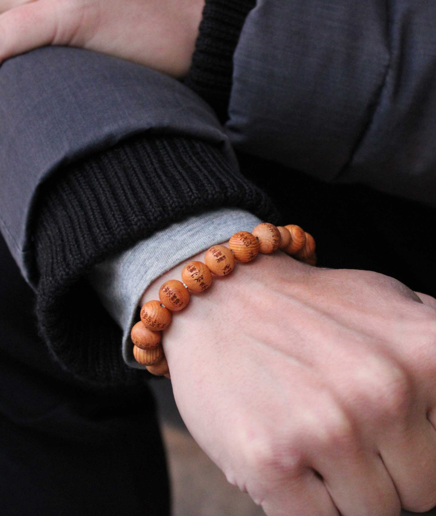 Yakusugi Wood Prayer Bead Bracelet Engraved Heart Sutra - Kyoto Kanbe Juzu