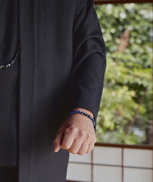 Okinawa Blue Firefly Artisan Glass Juzu Bead Bracelet 7mm - Kyoto Kanbe Juzu