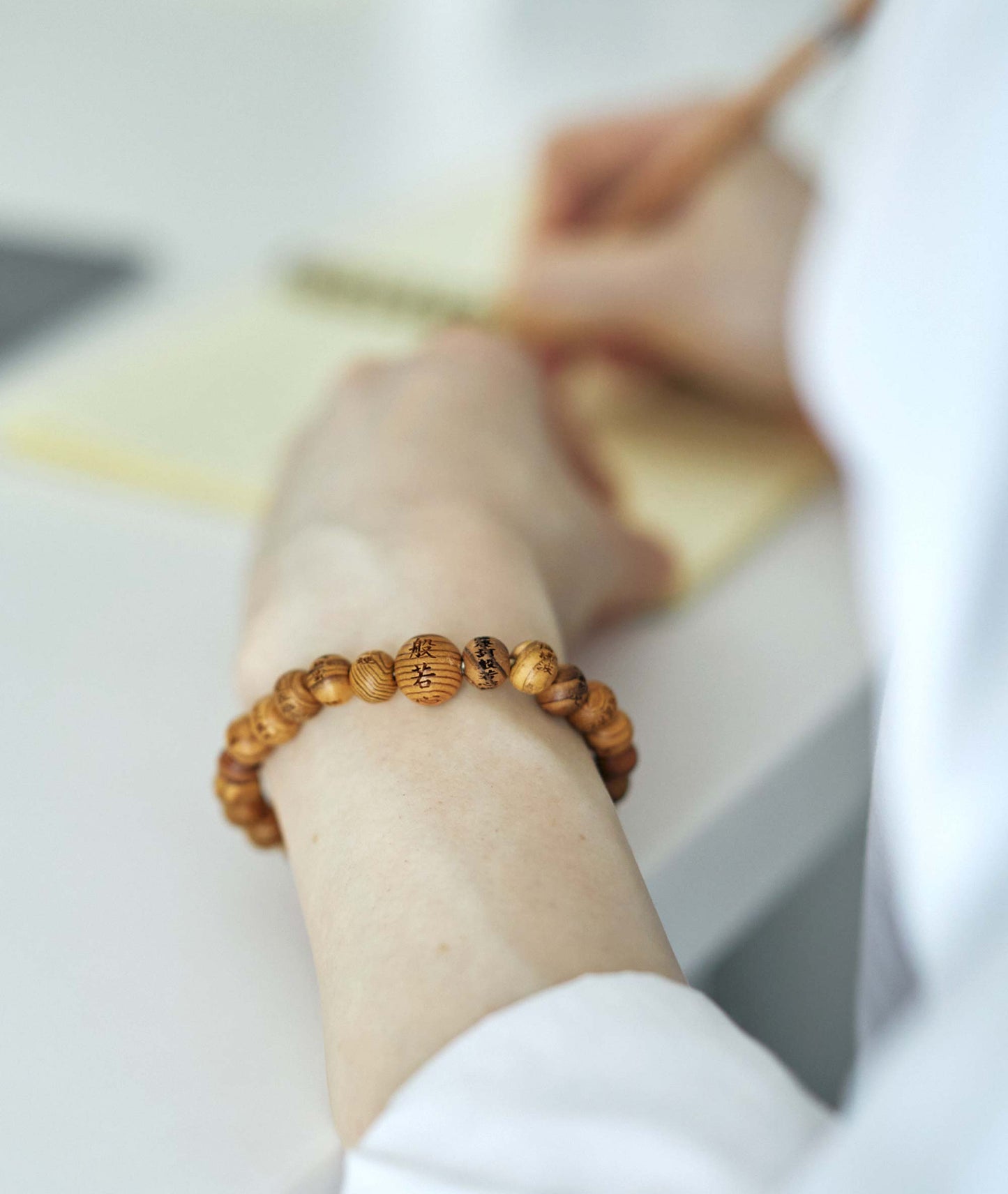 Yakusugi Wood Prayer Bead Bracelet Engraved Heart Sutra - Kyoto Kanbe Juzu