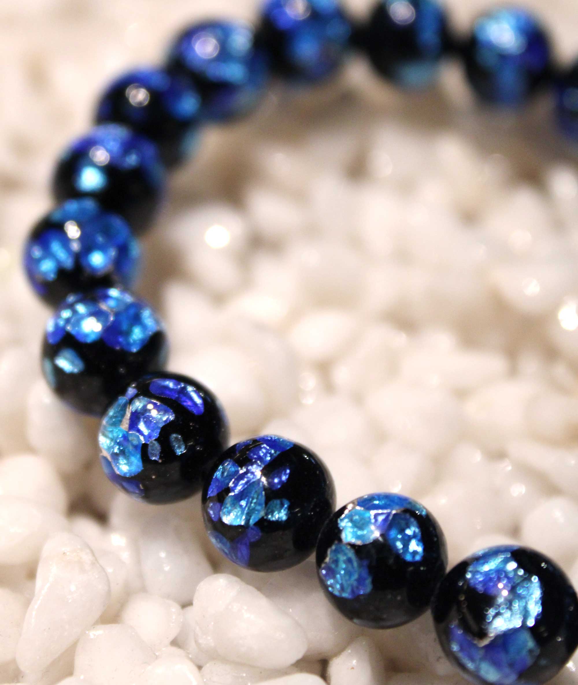 Okinawa Blue Firefly Artisan Glass Juzu Bead Bracelet – Kyoto