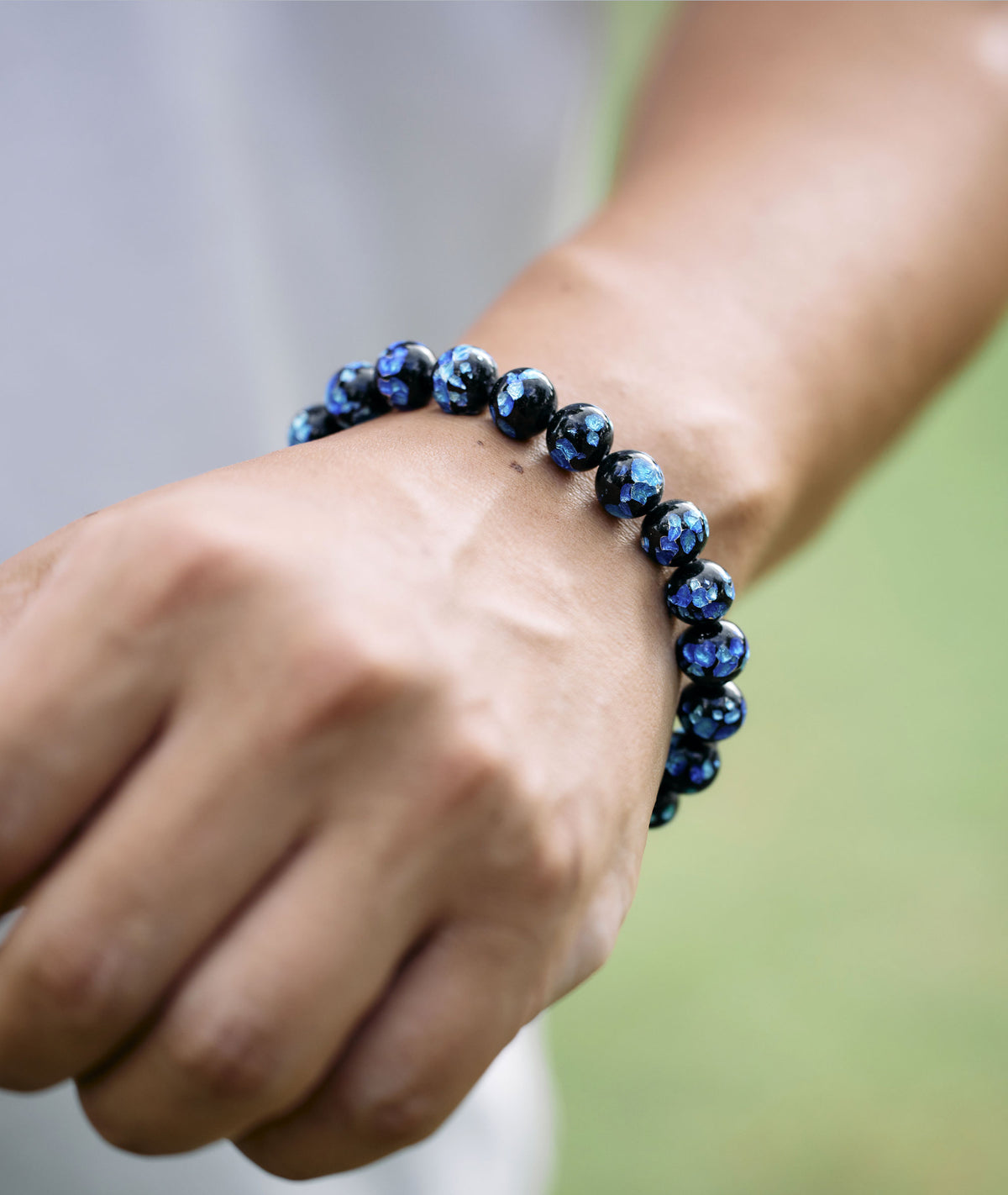 Okinawa Blue Firefly Artisan Glass Juzu Bead Bracelet 7mm - Kyoto Kanbe Juzu