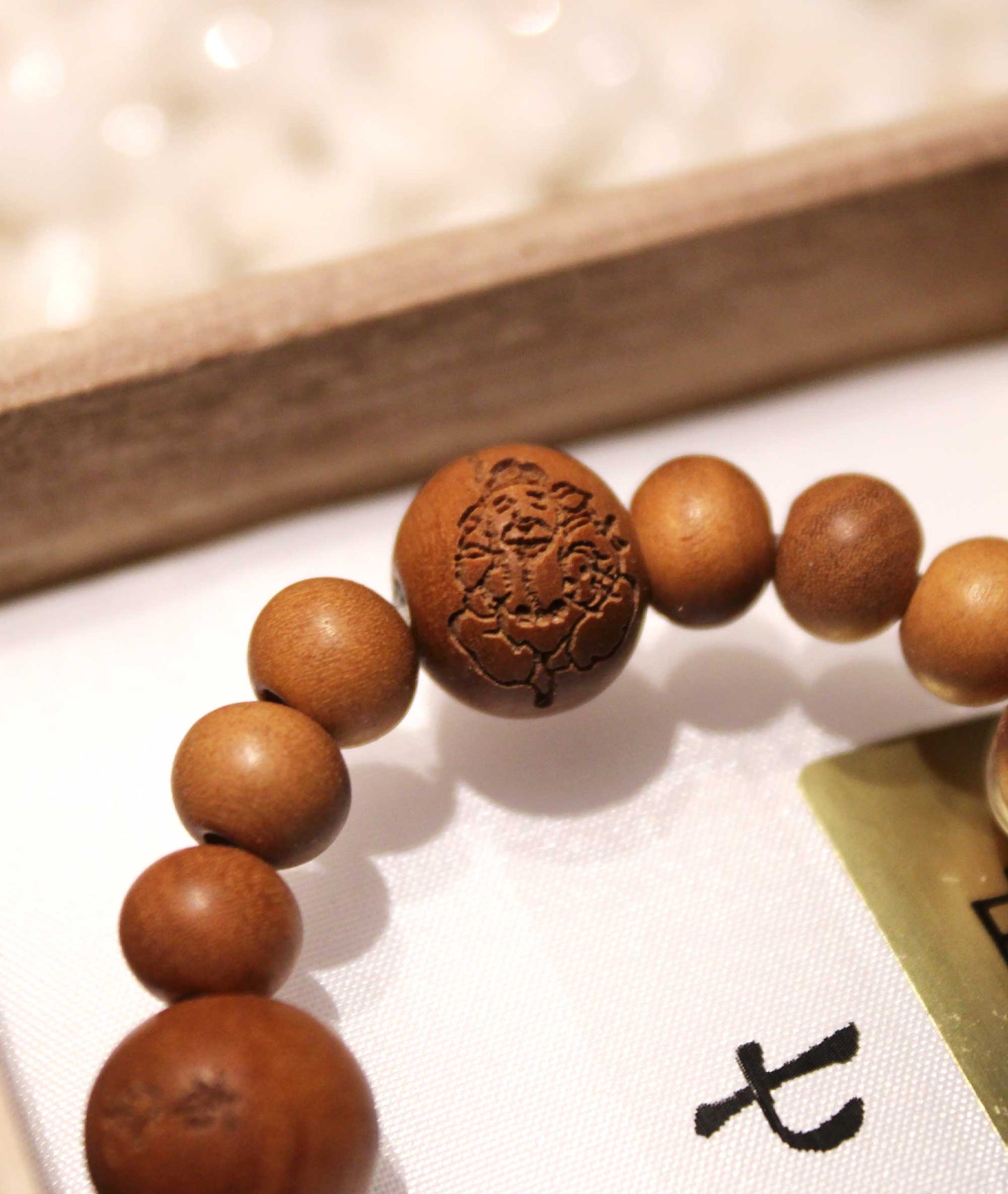 Sandalwood Prayer Bead Bracelet with Hand Carved Seven Lucky Gods - Kyoto Kanbe Juzu