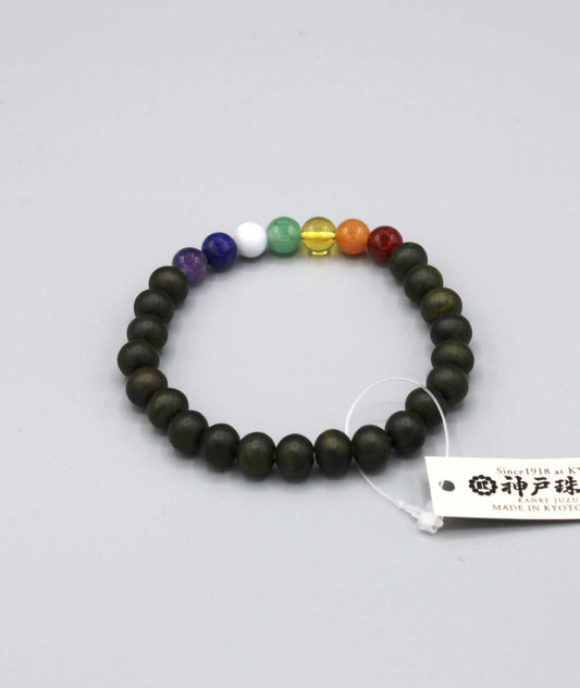 Seven-Color Amulet Green Sandalwood Tree of Life Bead Bracelet for Good Luck - Kyoto Kanbe Juzu