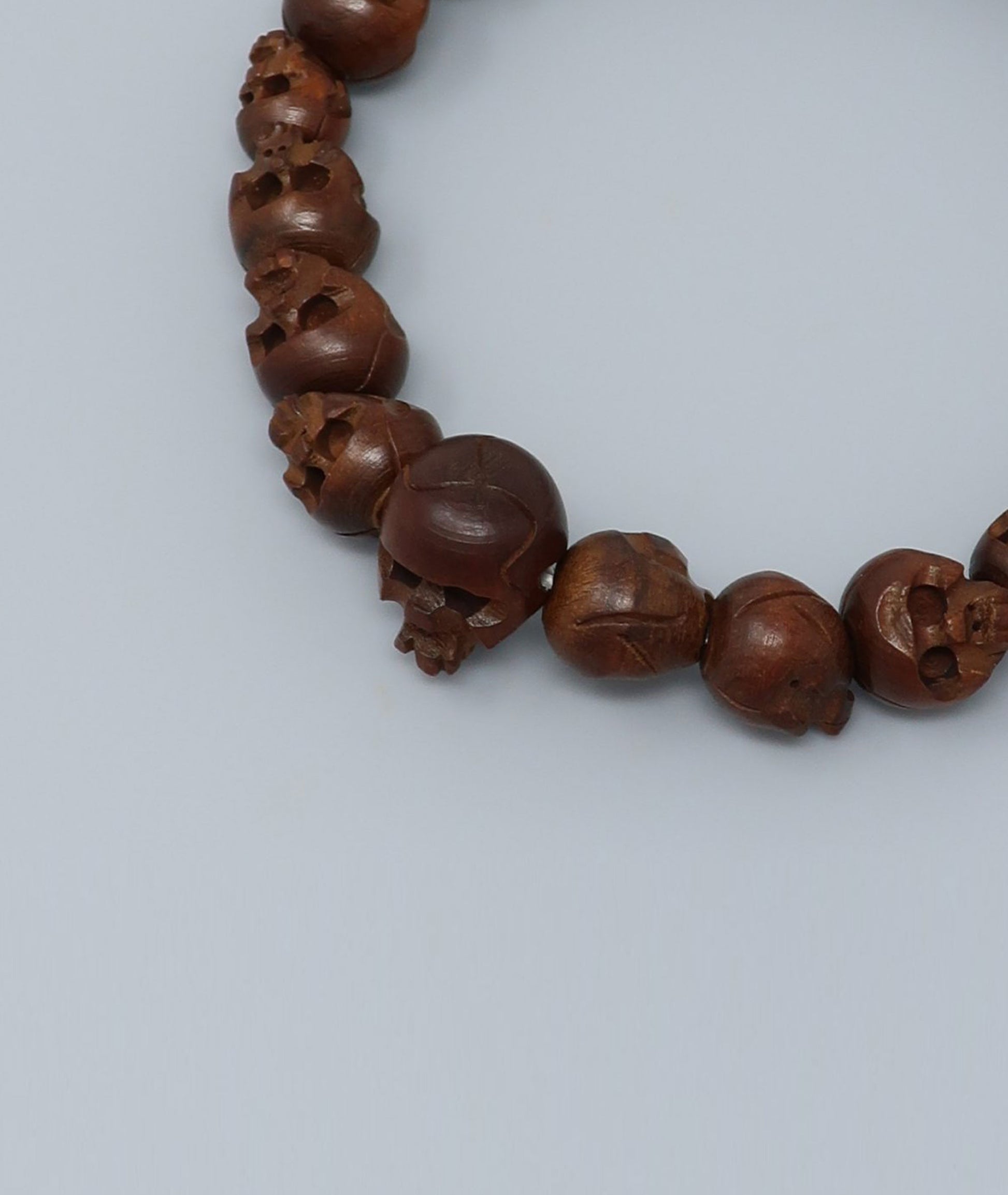 Boxwood Skull-Carved Bead Bracelet - Kyoto Kanbe Juzu