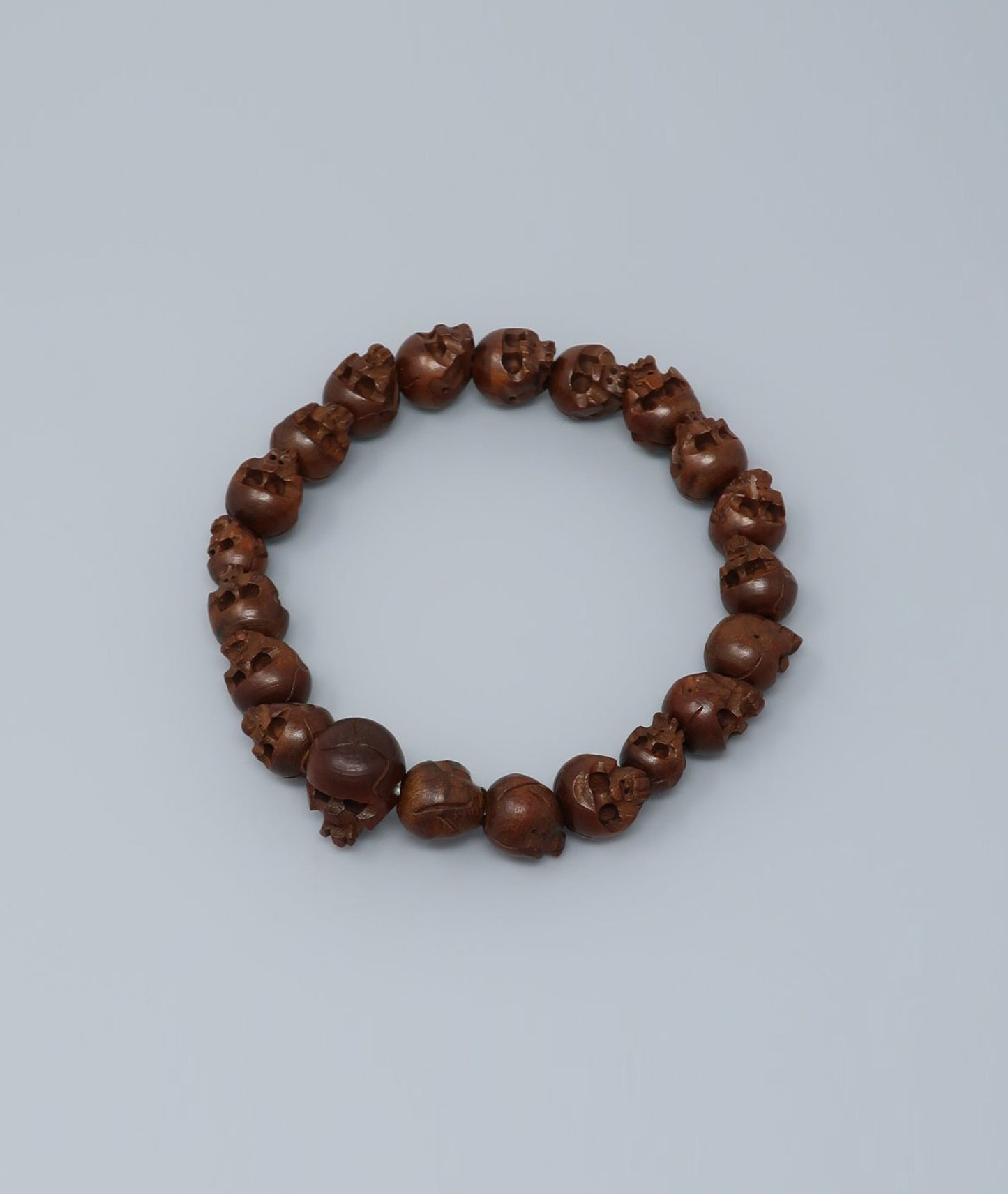 Boxwood Skull-Carved Bead Bracelet - Kyoto Kanbe Juzu