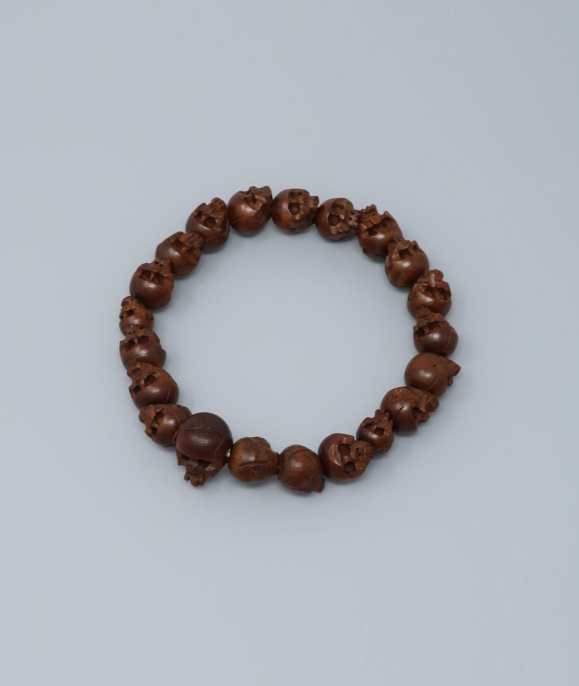 Boxwood Skull-Carved Bead Bracelet - Kyoto Kanbe Juzu