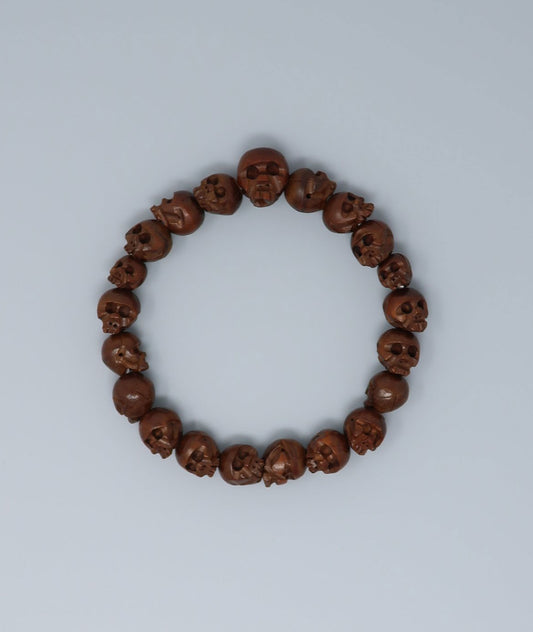 Boxwood Skull-Carved Bead Bracelet - Kyoto Kanbe Juzu