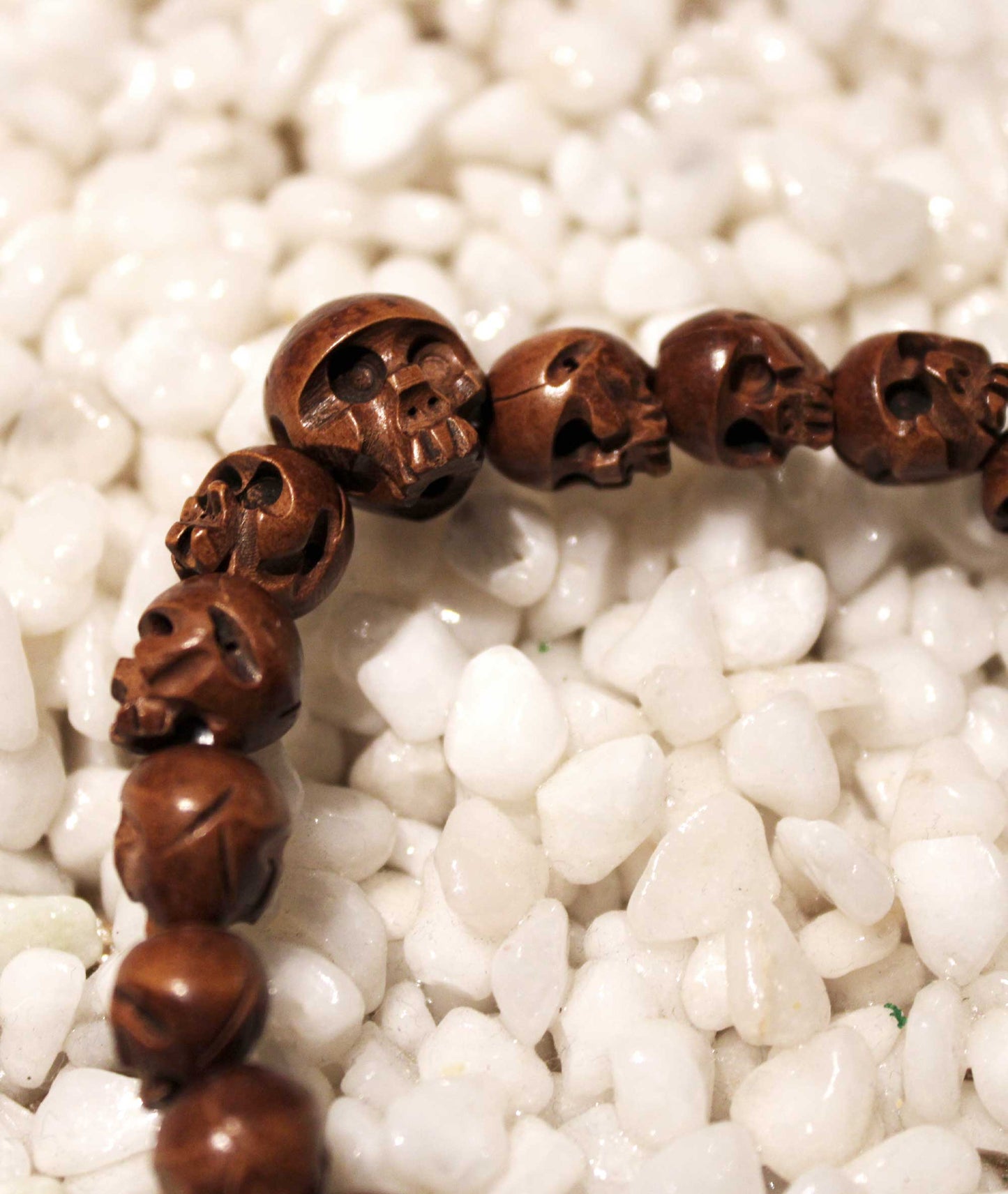Boxwood Skull-Carved Bead Bracelet - Kyoto Kanbe Juzu
