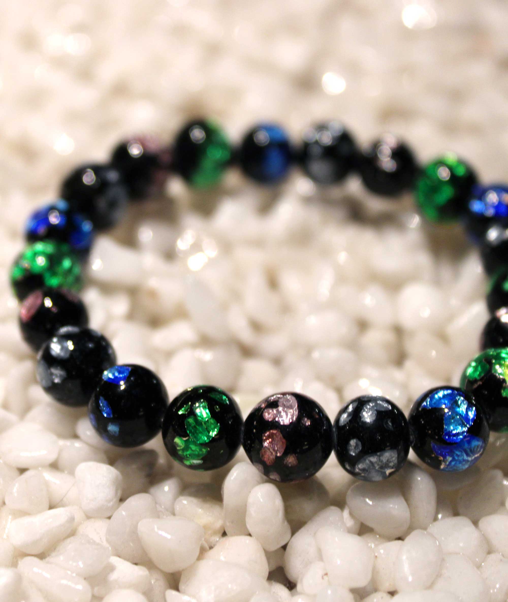 Okinawa Blue Firefly Artisan Glass Juzu Bead Bracelet – Kyoto