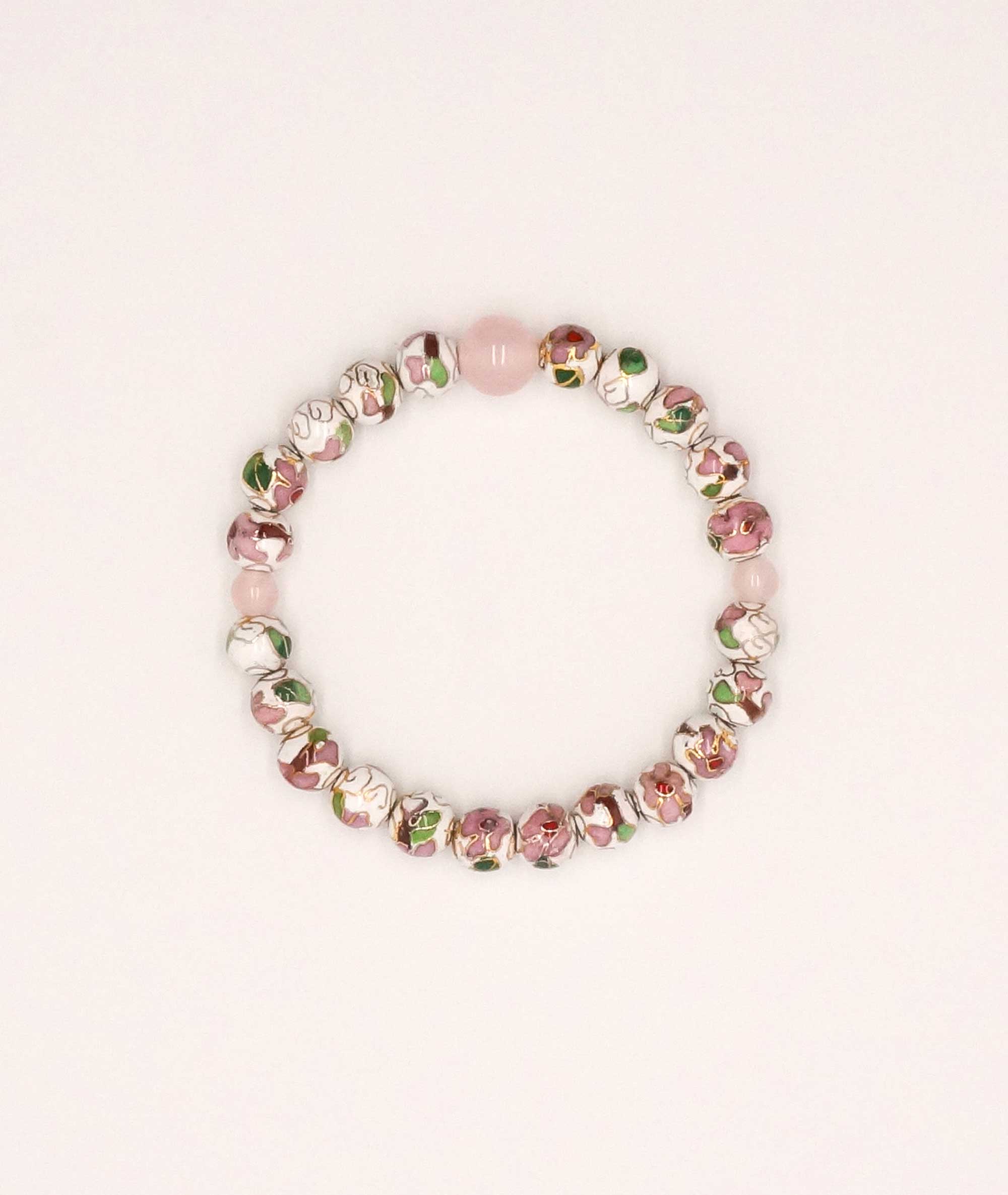 Cloisonné Enamel Bead Bracelet with Quartz - Japanese Shippou-yaki