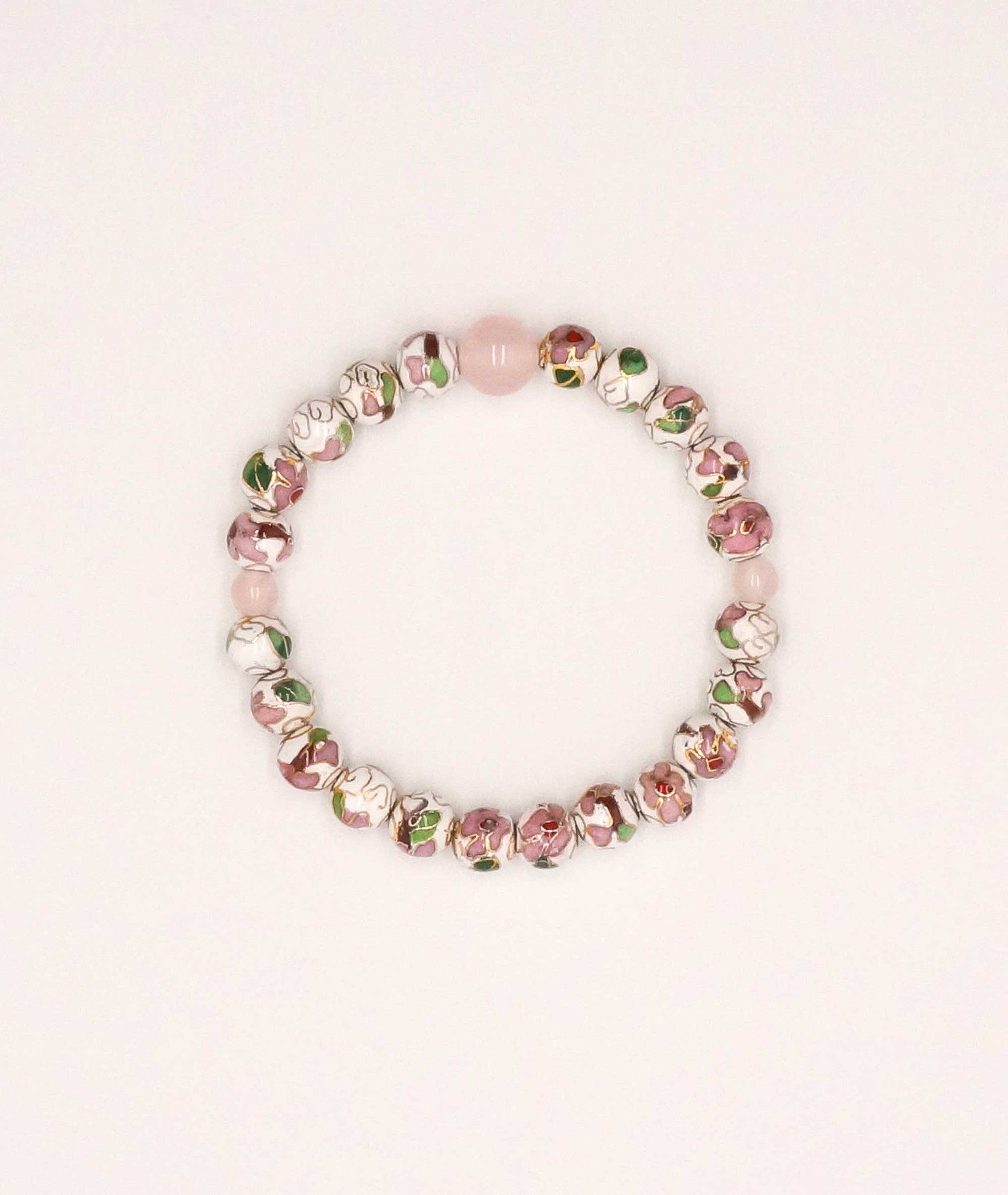 Cloisonné Enamel Bead Bracelet with Quartz - Japanese Shippou-yaki - Kyoto Kanbe Juzu