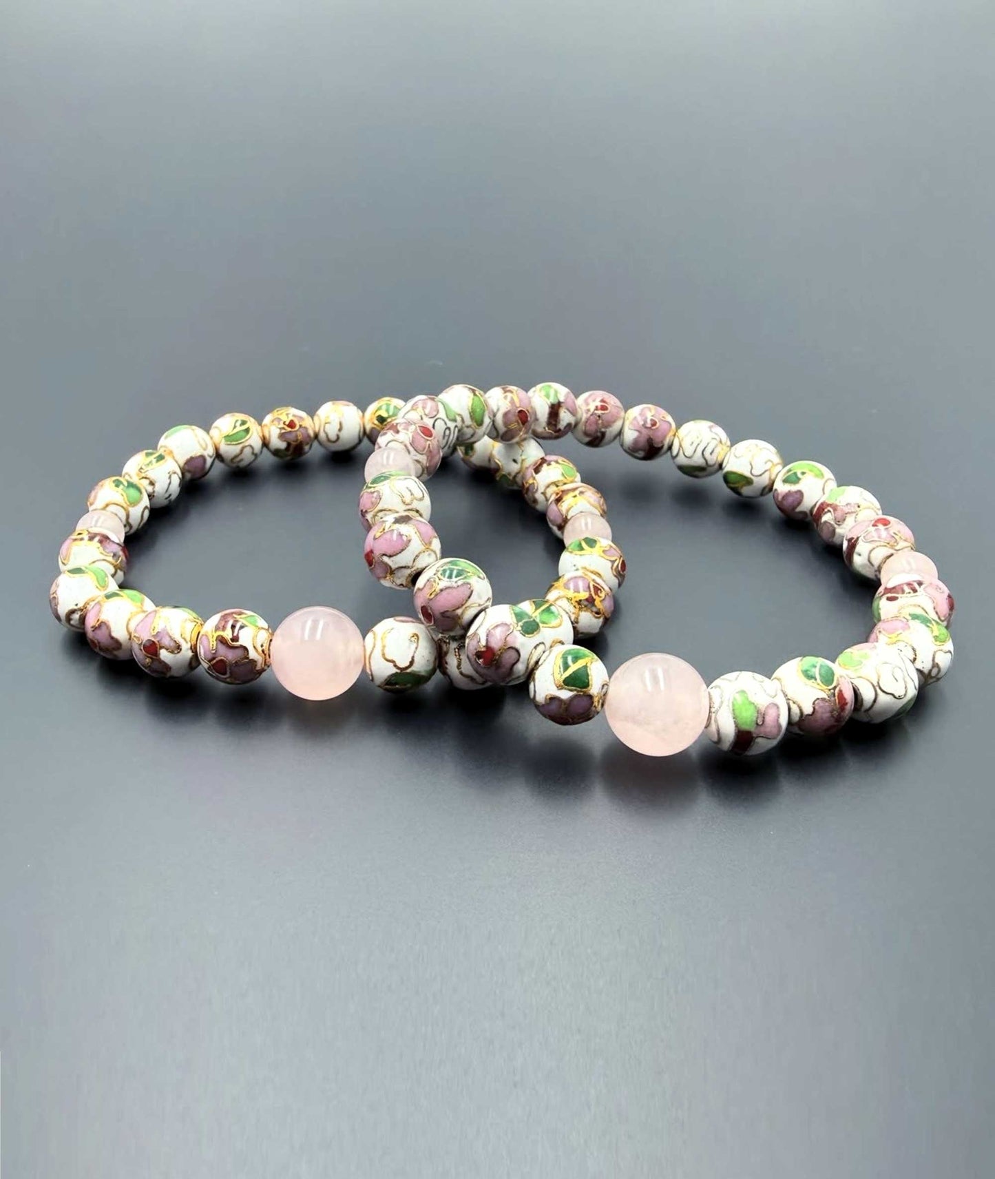 Cloisonné Enamel Bead Bracelet with Quartz - Japanese Shippou-yaki - Kyoto Kanbe Juzu