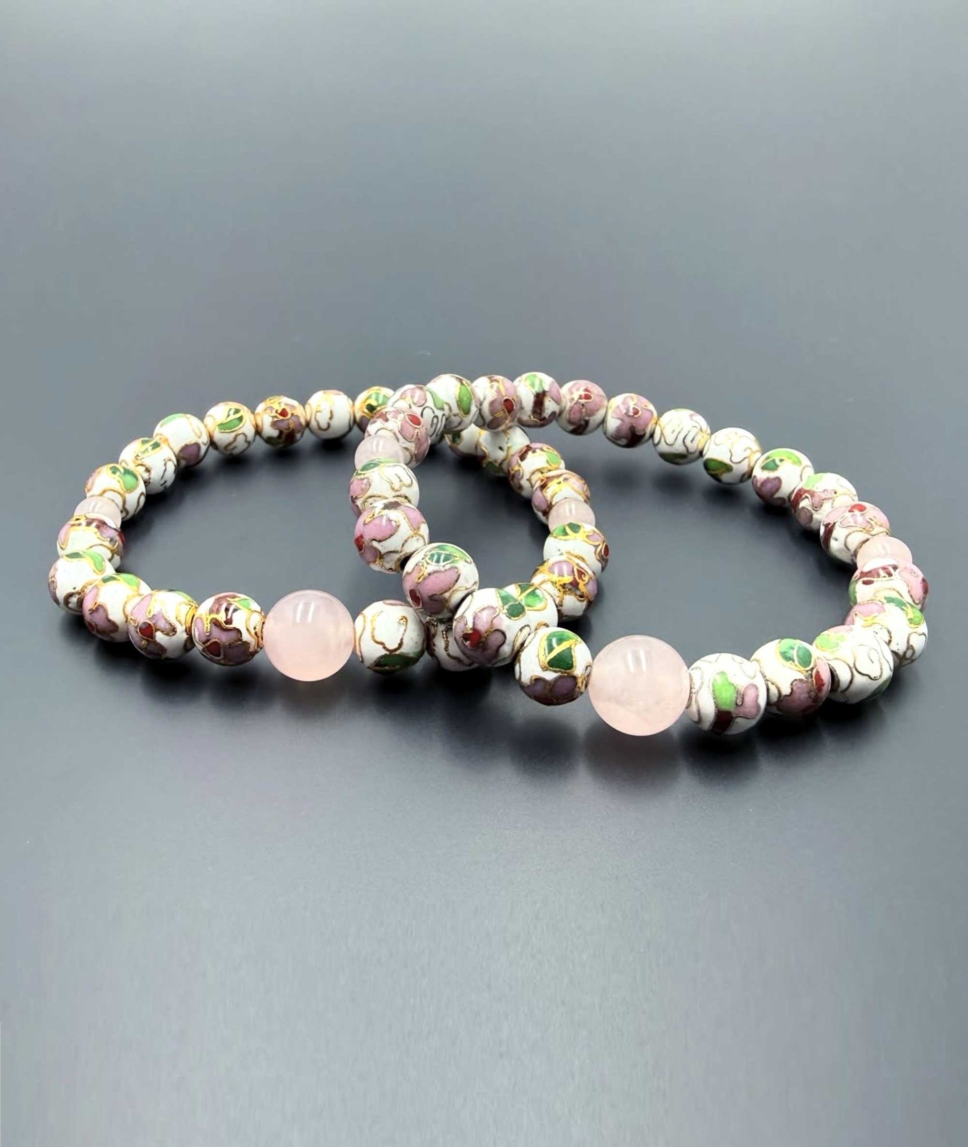 Cloisonné Enamel Bead Bracelet with Quartz - Japanese Shippou-yaki - Kyoto Kanbe Juzu