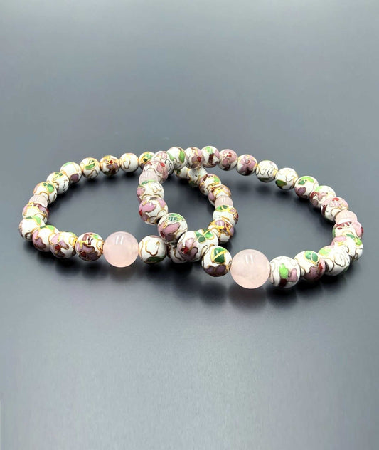 Cloisonné Enamel Bead Bracelet with Quartz - Japanese Shippou-yaki - Kyoto Kanbe Juzu