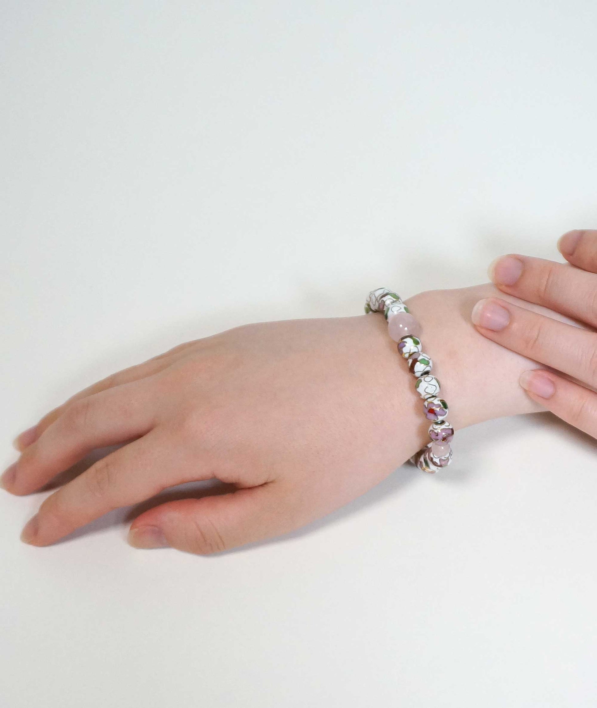 Cloisonné Enamel Bead Bracelet with Quartz - Japanese Shippou-yaki - Kyoto Kanbe Juzu