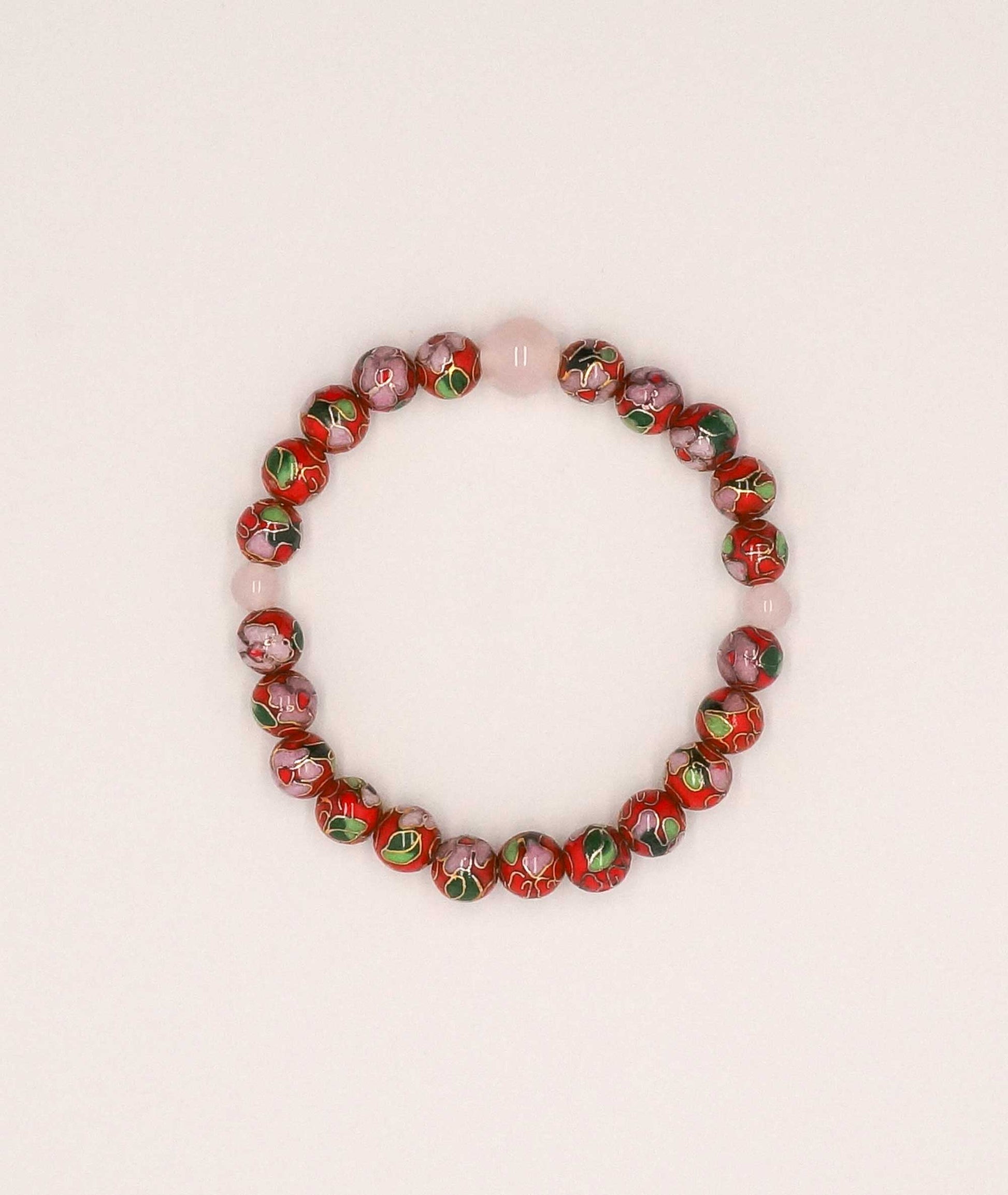 Cloisonné Enamel Bead Bracelet with Quartz - Japanese Shippou-yaki - Kyoto Kanbe Juzu