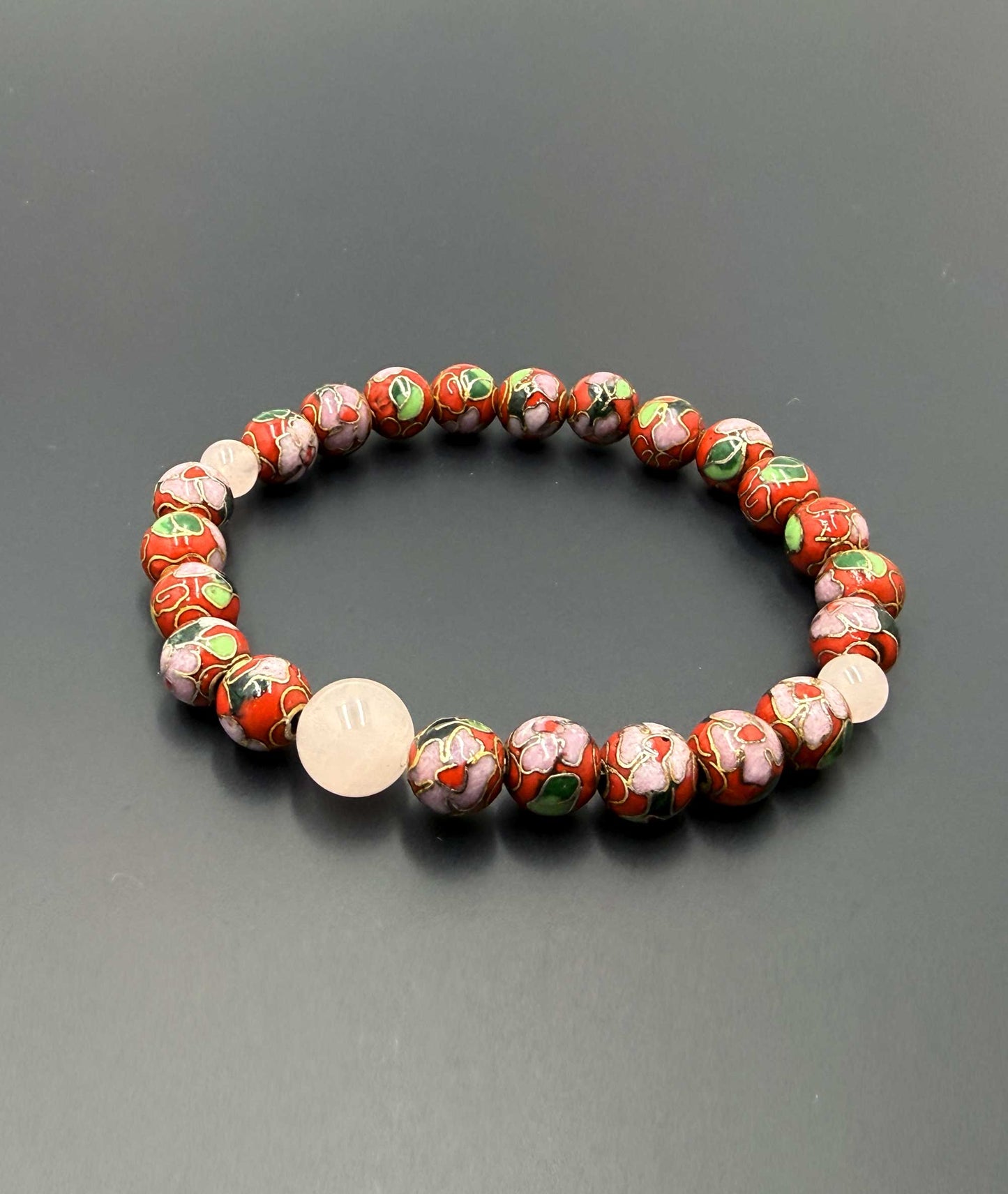 Cloisonné Enamel Bead Bracelet with Quartz - Japanese Shippou-yaki - Kyoto Kanbe Juzu