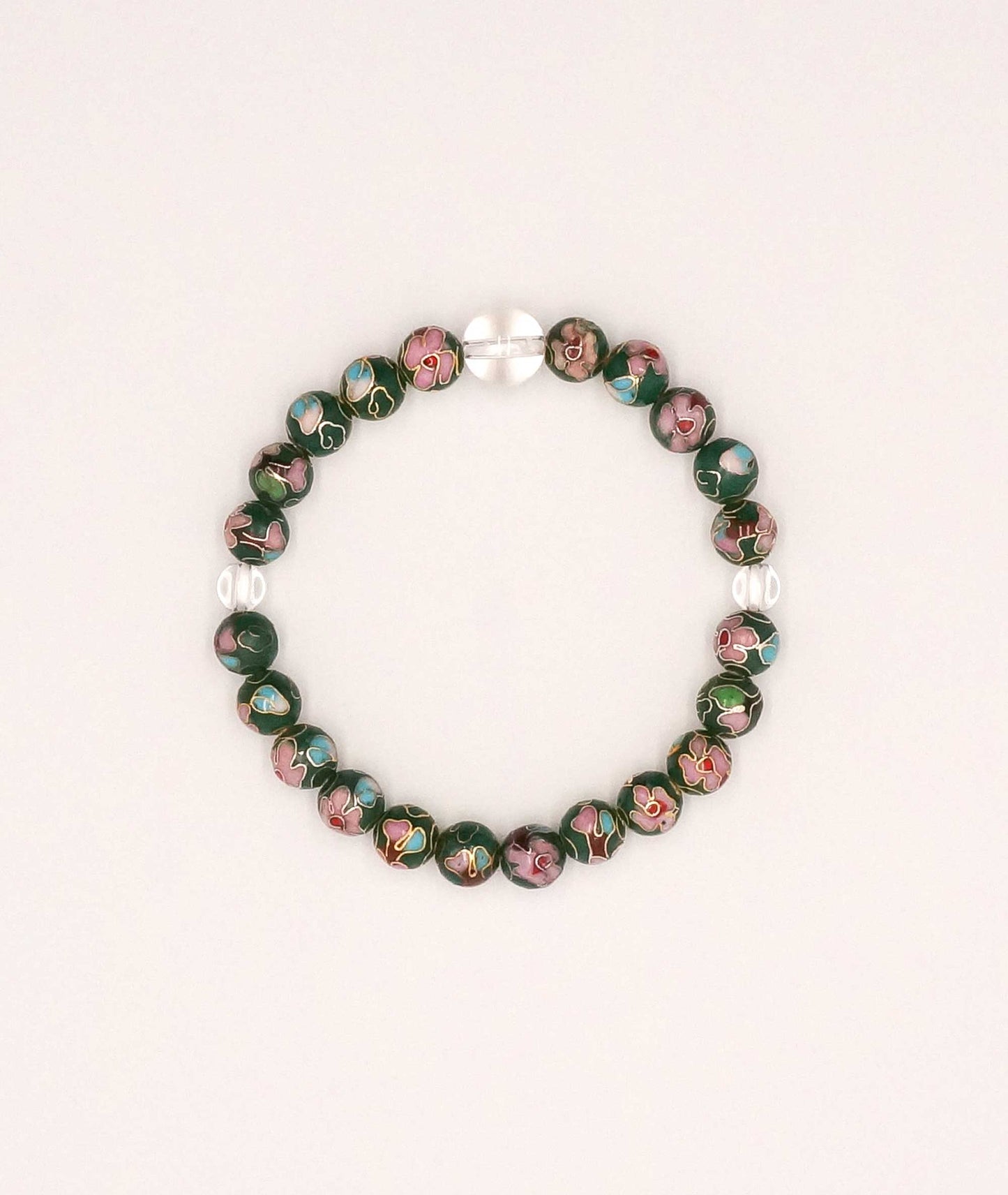 Cloisonné Enamel Bead Bracelet with Quartz - Japanese Shippou-yaki - Kyoto Kanbe Juzu
