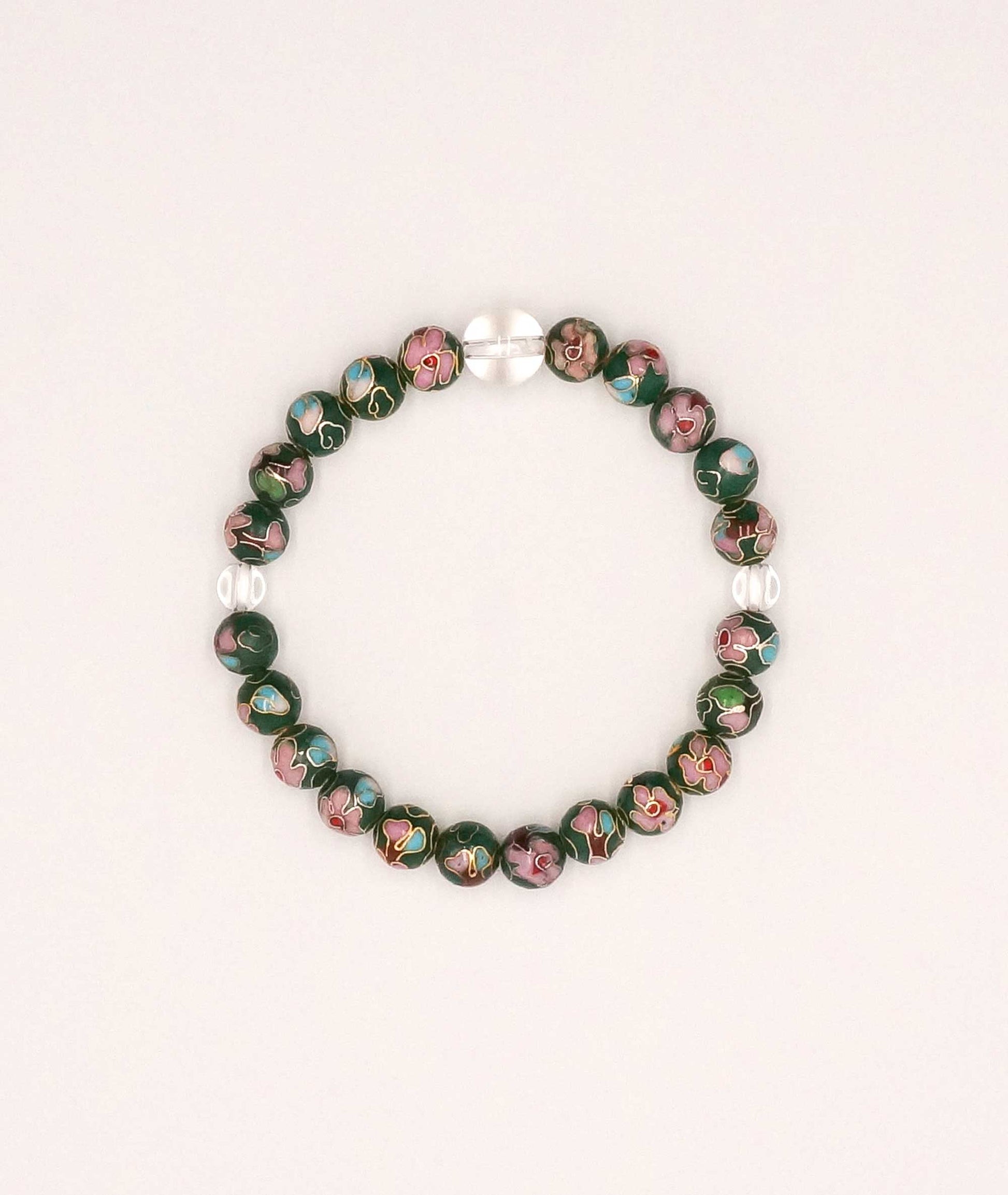 Cloisonné Enamel Bead Bracelet with Quartz - Japanese Shippou-yaki - Kyoto Kanbe Juzu