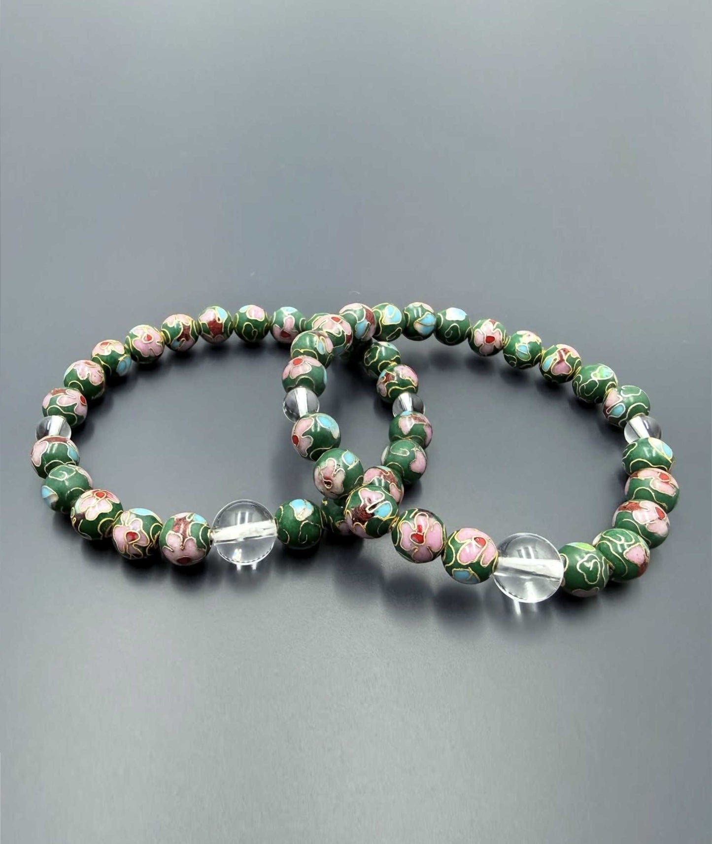 Cloisonné Enamel Bead Bracelet with Quartz - Japanese Shippou-yaki - Kyoto Kanbe Juzu